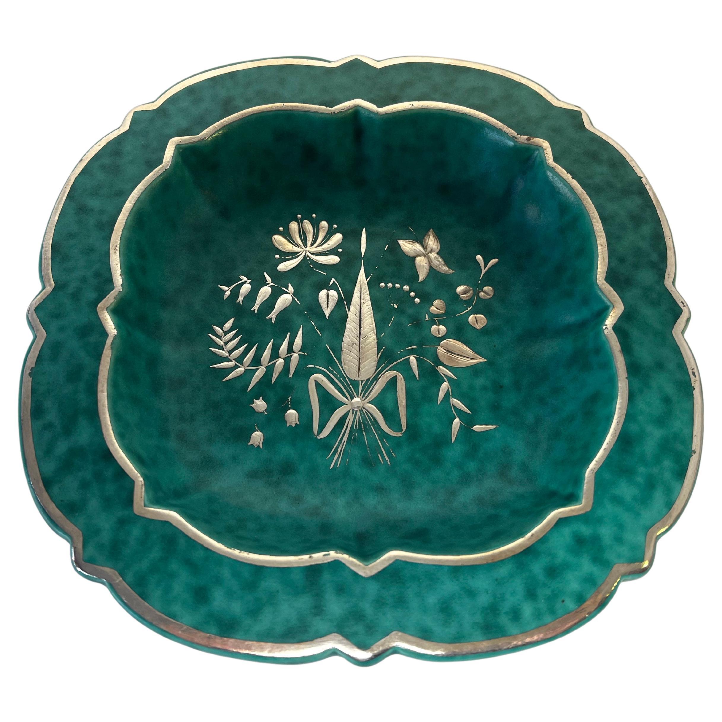 Wilhelm Kage, Argenta Series For Gustavsberg, Stoneware Silver Flora Dish c1940