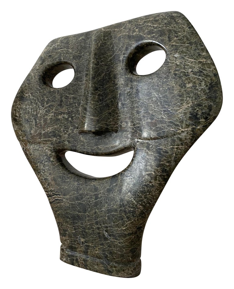 Intuit Carved Greenstone Mask Figurative Sculpture For Sale at 1stDibs