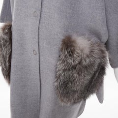 INTUITION PARIS grey cashmere wool real fur hooded removable collar cape coat S