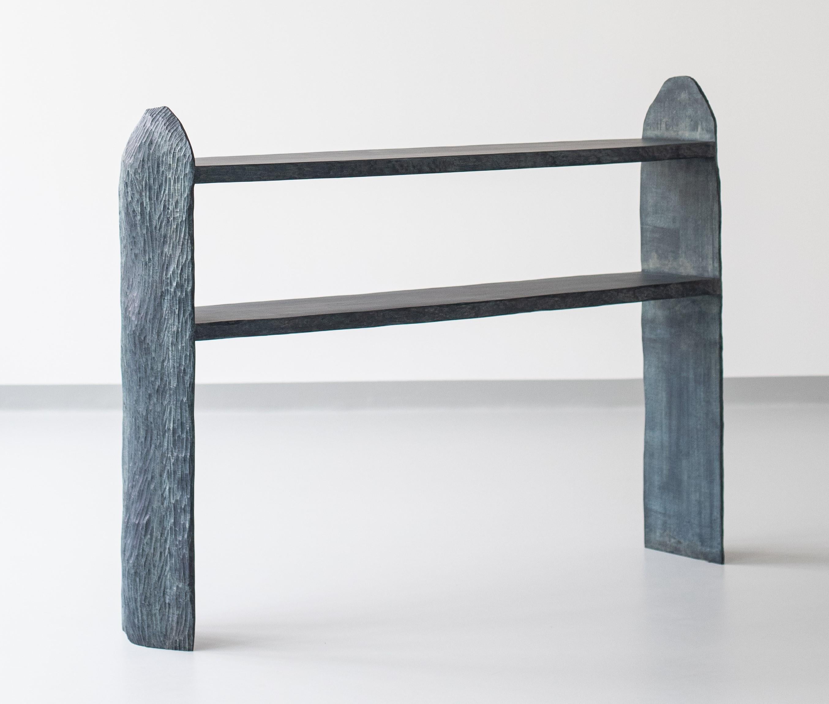 Intuitive Archaisme console by Cedric Breisacher
Dimension: D 160 x W 40 x H 110 cm
Materials: Sycamore.
Finish: Indigo dye, wax-oiled.

Designer-sculptor, Cedric Breisacher has an atypical path. Self-taught man, he followed during five years an