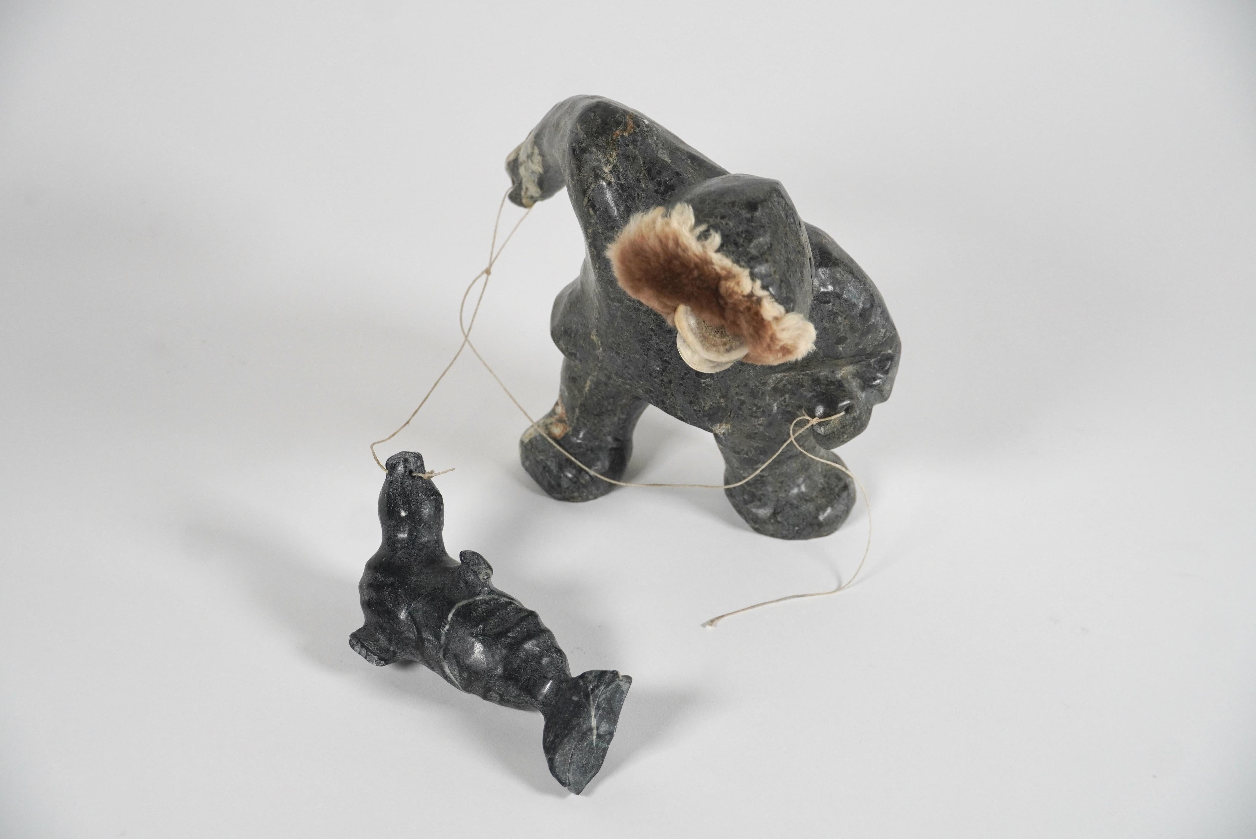 Primitive Inuit Artist George Noah Soapstone Sculpture 