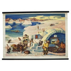 Inuit Eskimo Igloo Life Polar Region Hunting Dog Sled Rollable Wallchart