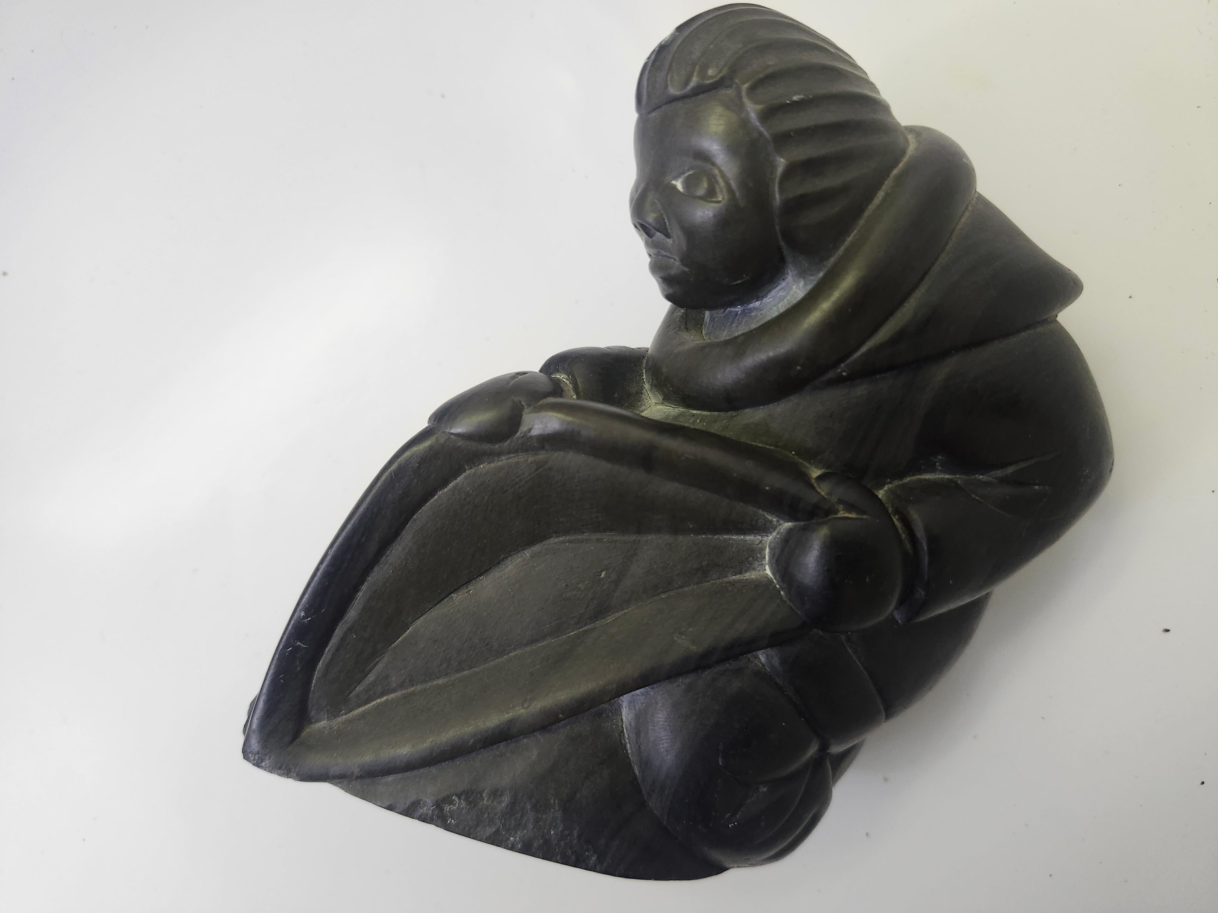 Inuit Folk Art Hard Carving of a man with a Saw in Soapstone C1975 For Sale 5