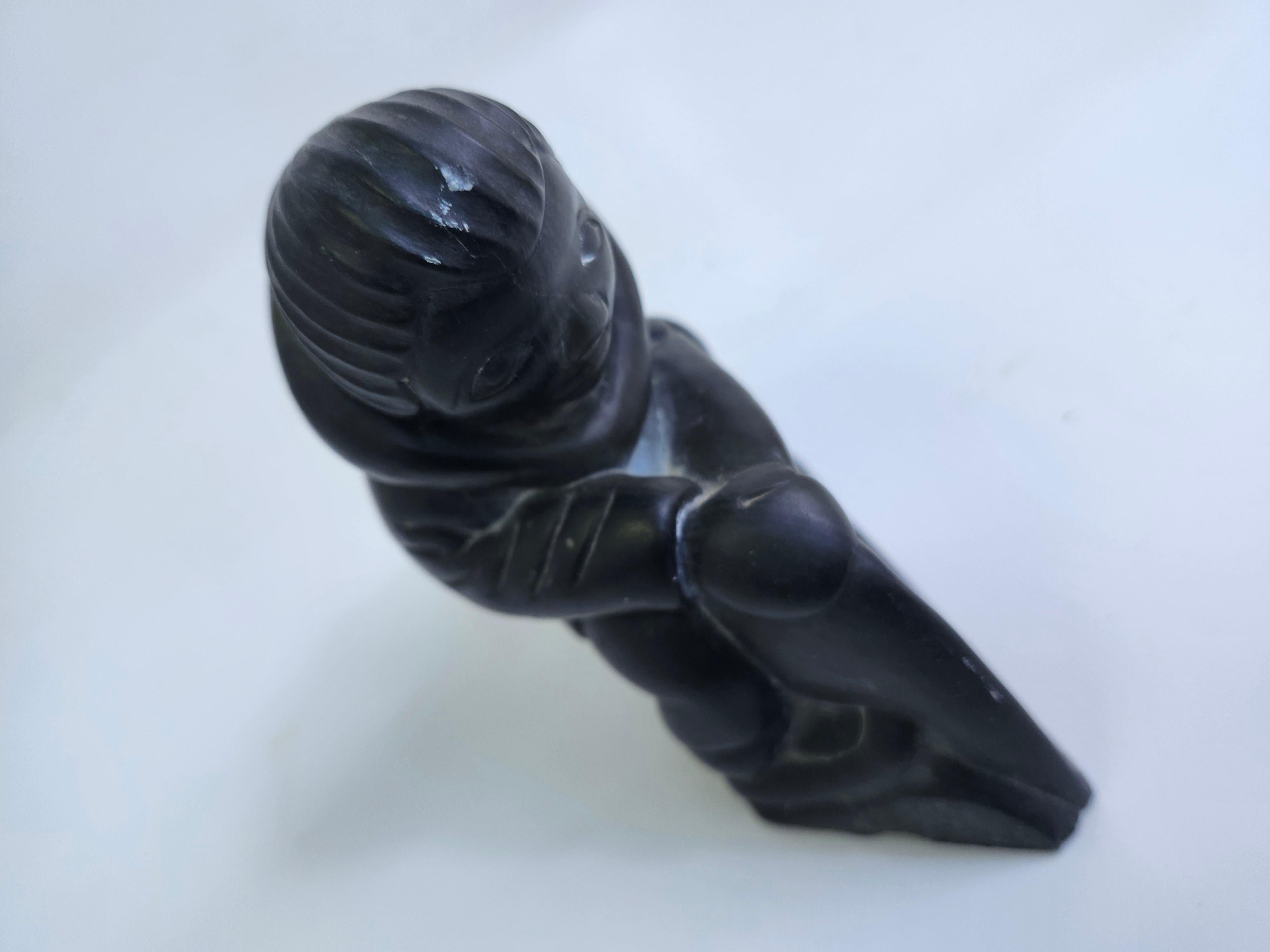 Late 20th Century Inuit Folk Art Hard Carving of a man with a Saw in Soapstone C1975 For Sale