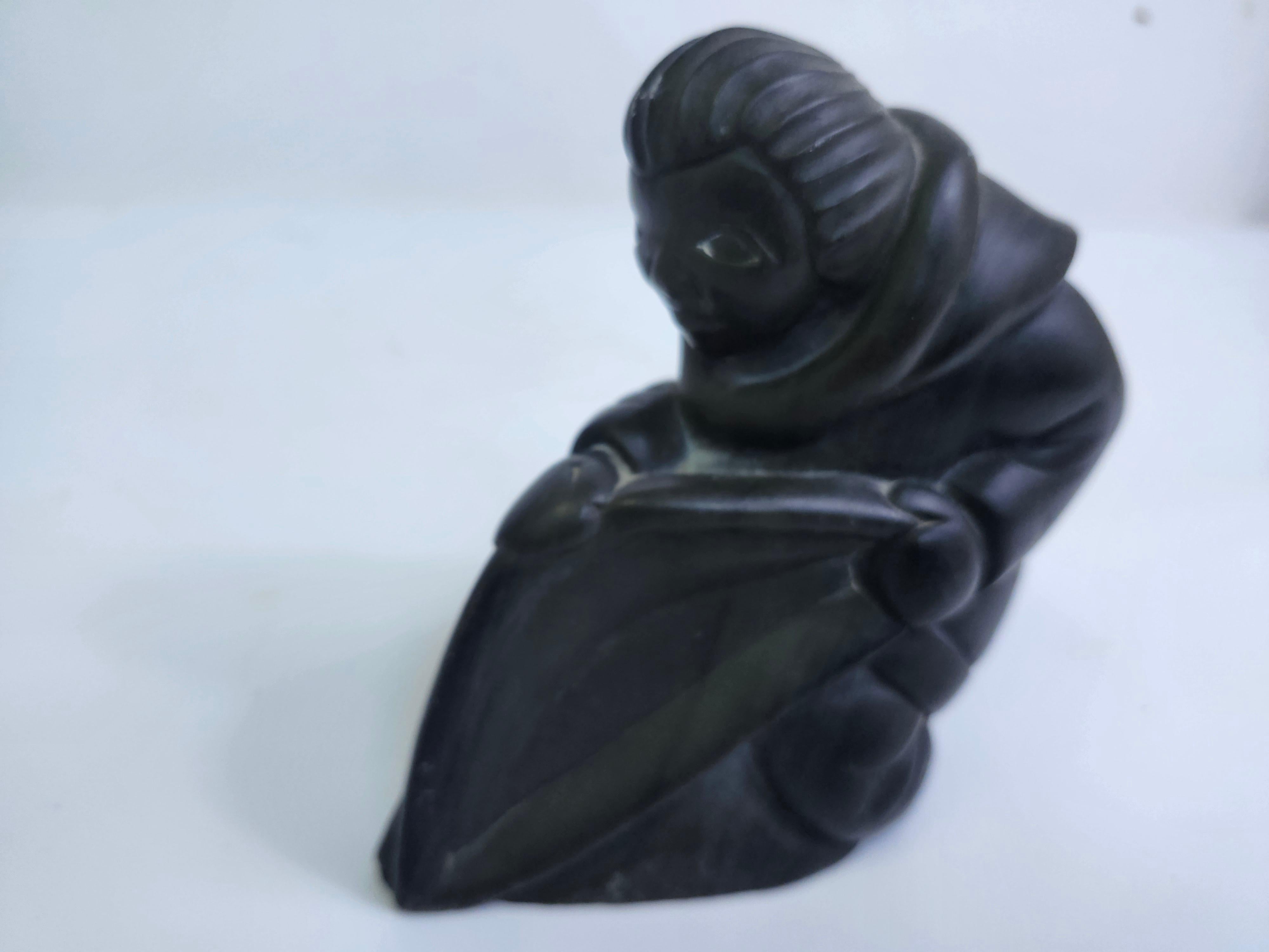 Inuit Folk Art Hard Carving of a man with a Saw in Soapstone C1975 For Sale 1