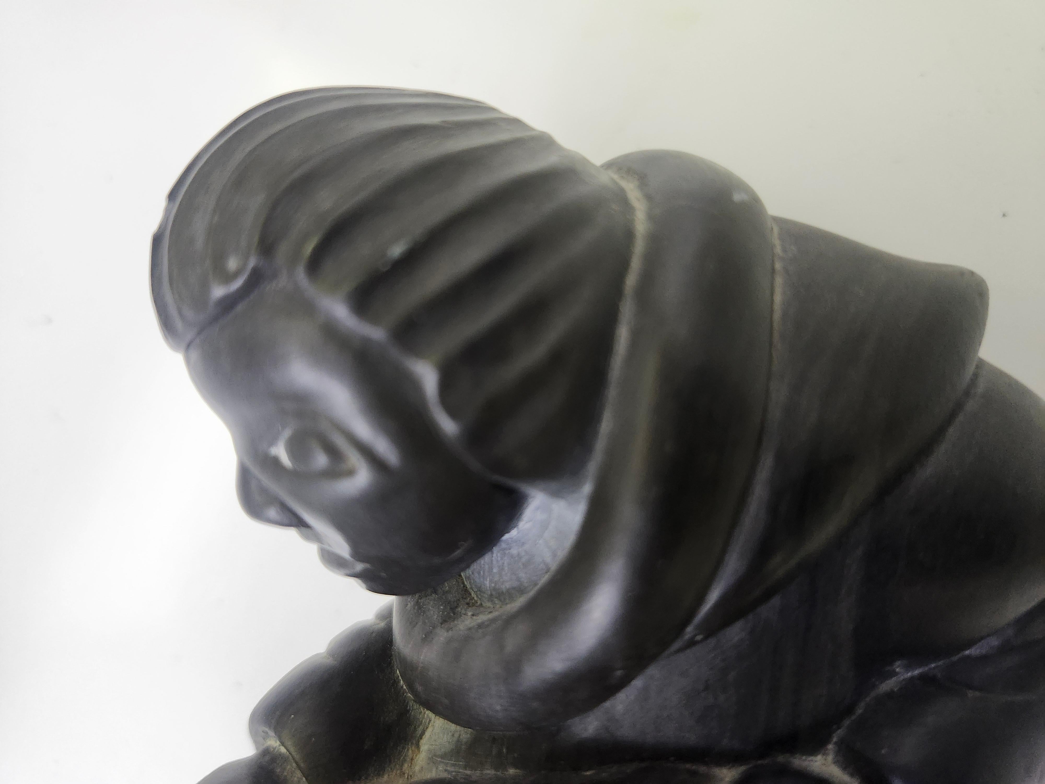 Inuit Folk Art Hard Carving of a man with a Saw in Soapstone C1975 For Sale 2