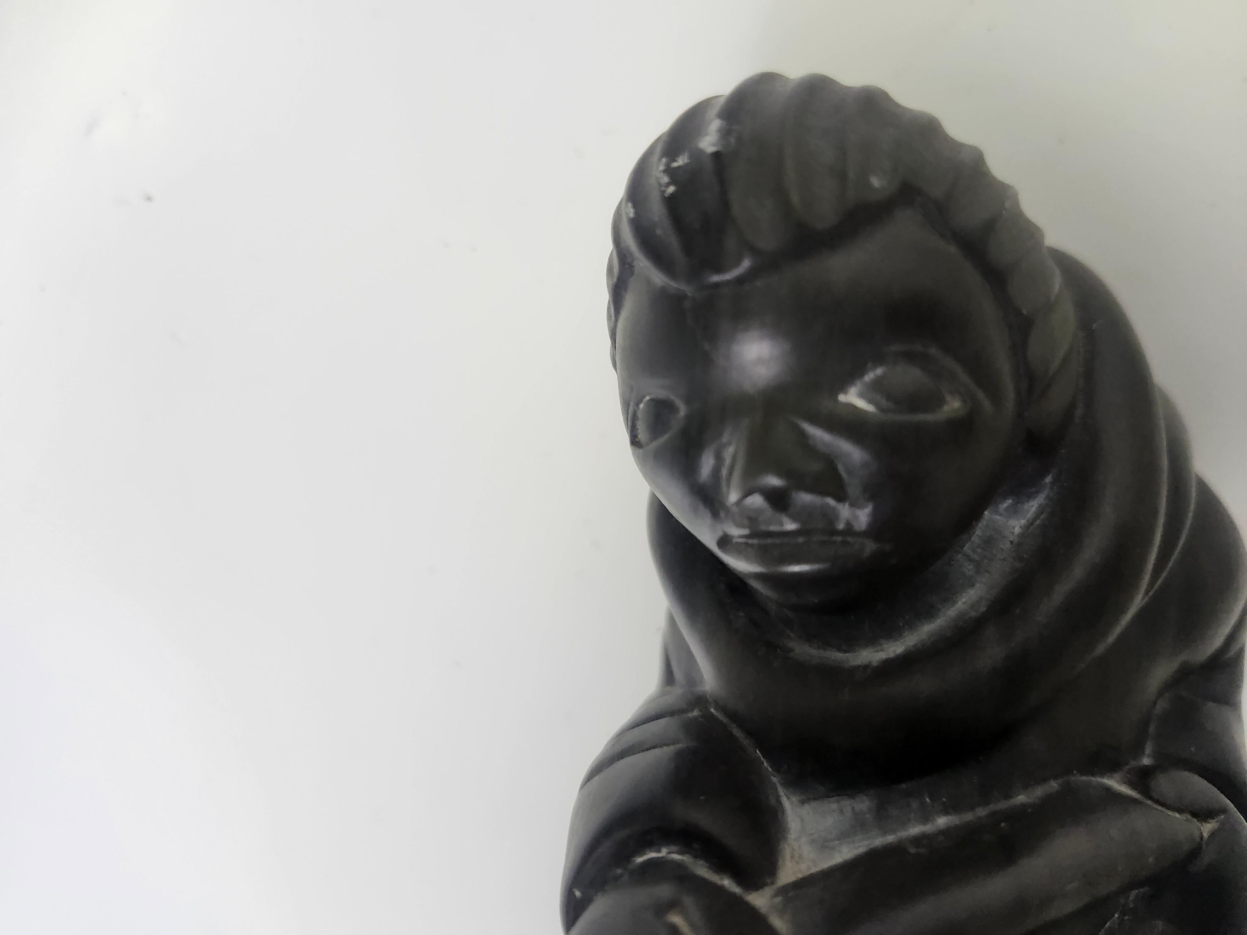 Inuit Folk Art Hard Carving of a man with a Saw in Soapstone C1975 For Sale 3