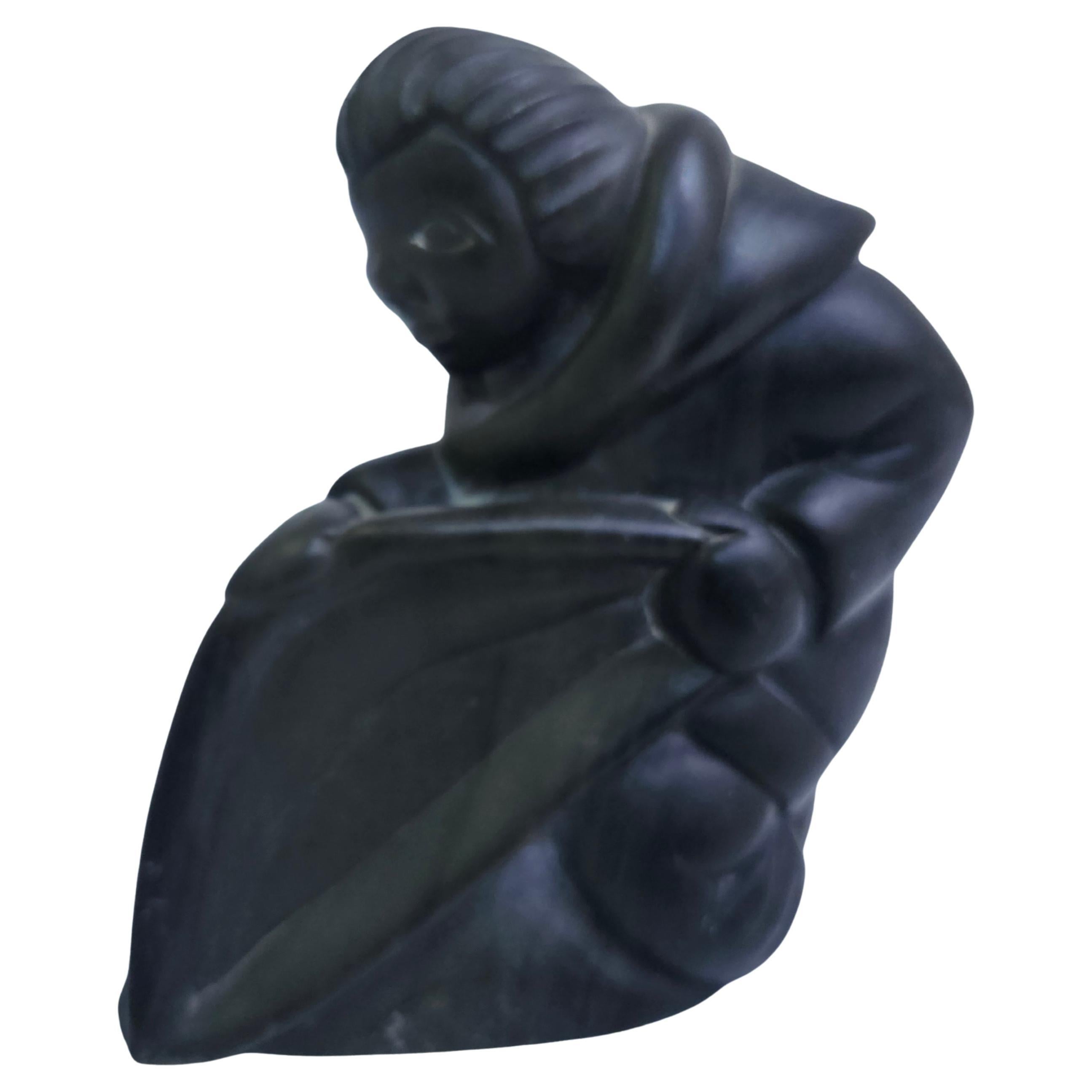 Inuit Folk Art Hard Carving of a man with a Saw in Soapstone C1975 For Sale