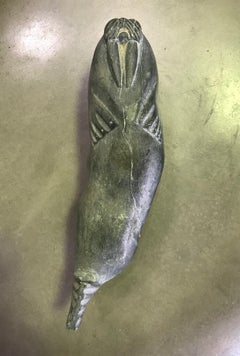 Inuit Indigenous Native American Eskimo Signed Stone Carved Walrus Sculpture