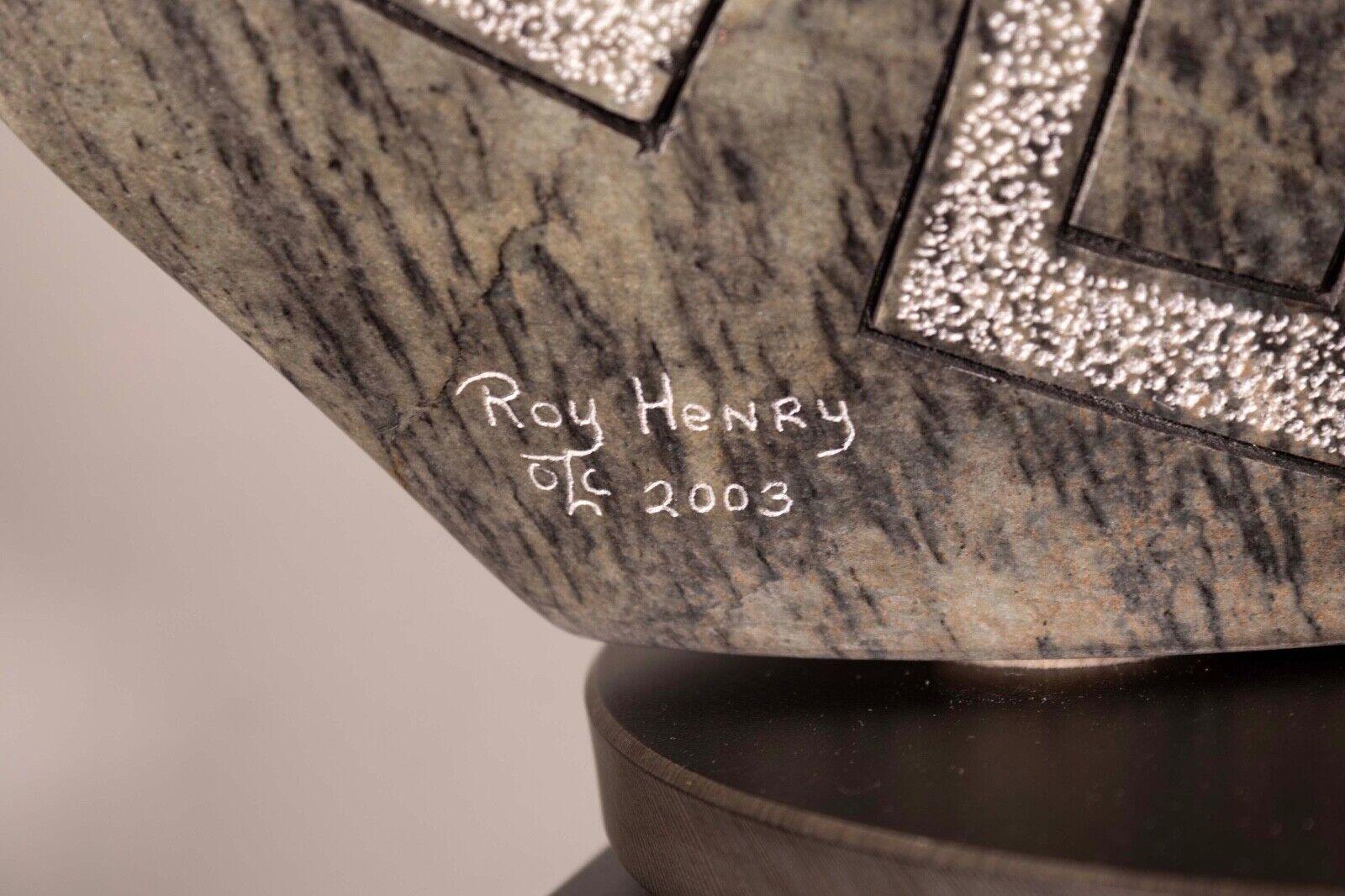 First Nations Sculptor Roy Henry Carved Woman in Stone on Pedestal Signed 2003 For Sale 9