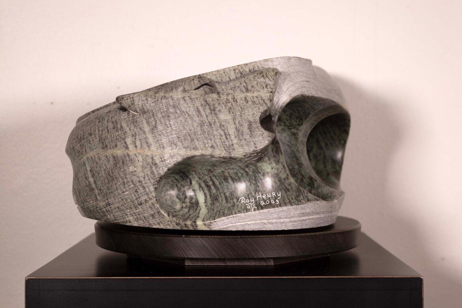 Contemporary First Nations Sculptor Roy Henry Woman Carved in Stone on Pedestal Signed 2003 For Sale