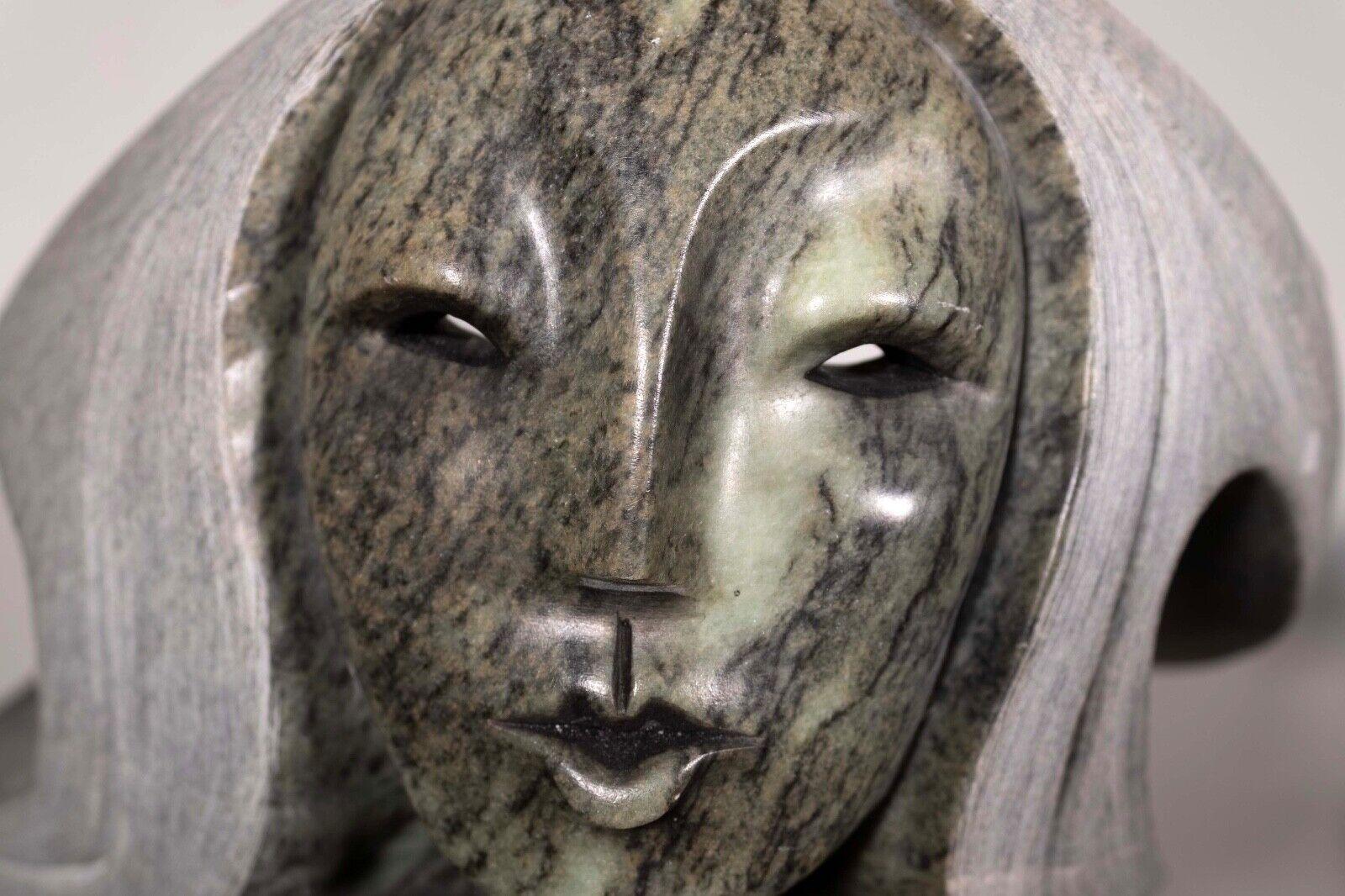 First Nations Sculptor Roy Henry Woman Carved in Stone on Pedestal Signed 2003 For Sale 4