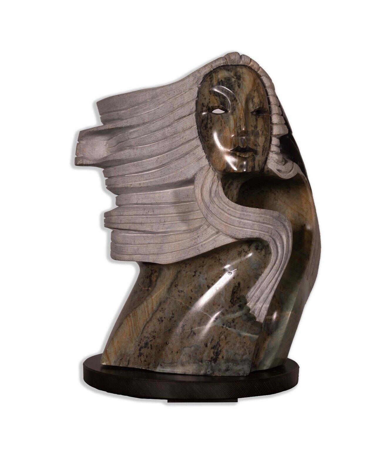 Contemporary First Nations Sculptor Roy Henry Woman Carved in Stones on Pedestal Signed 2003 For Sale