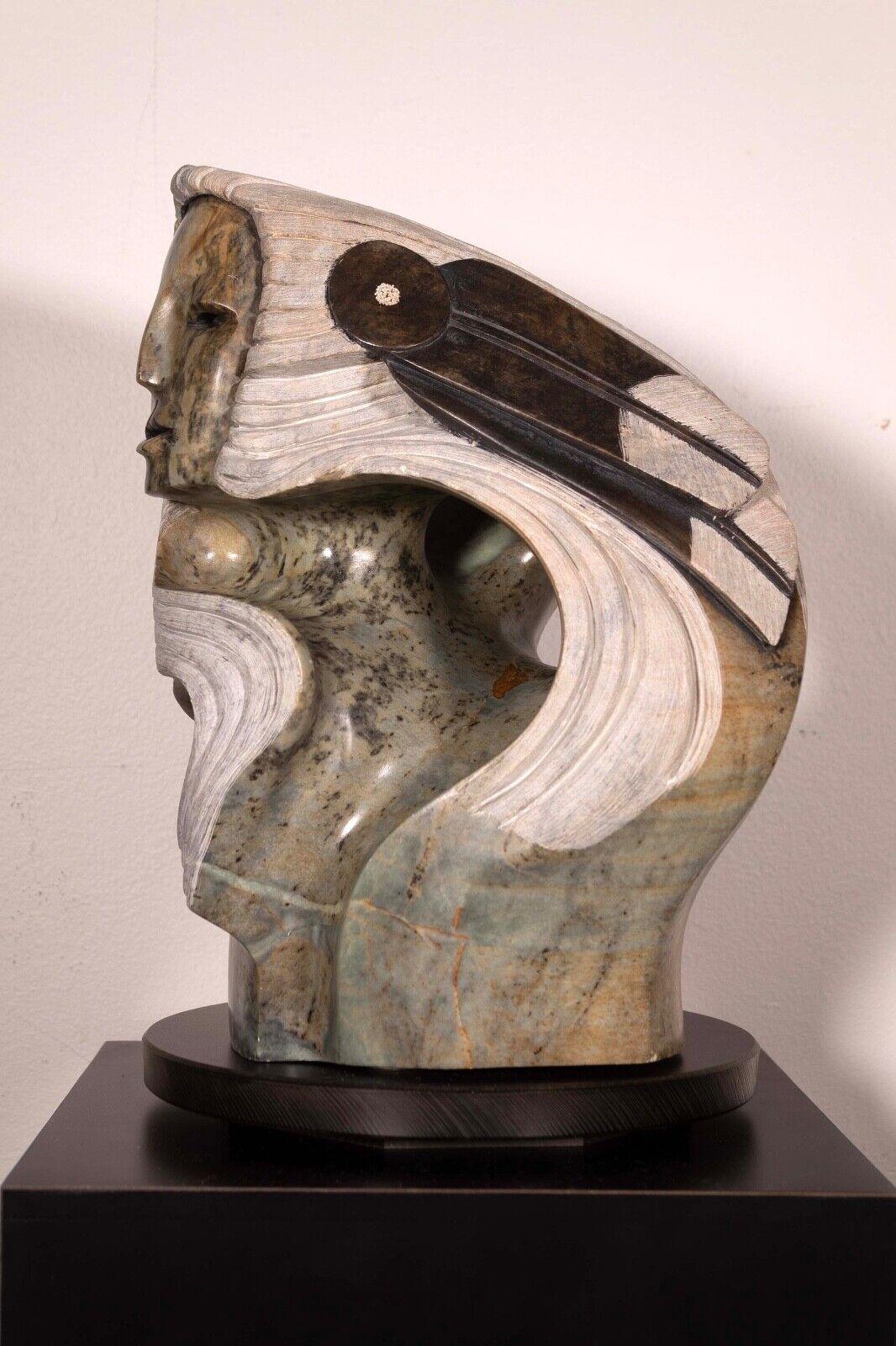First Nations Sculptor Roy Henry Woman Carved in Stones on Pedestal Signed 2003 For Sale 1