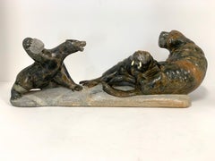 Inuit Sculpture, Bear Attacking Walrus