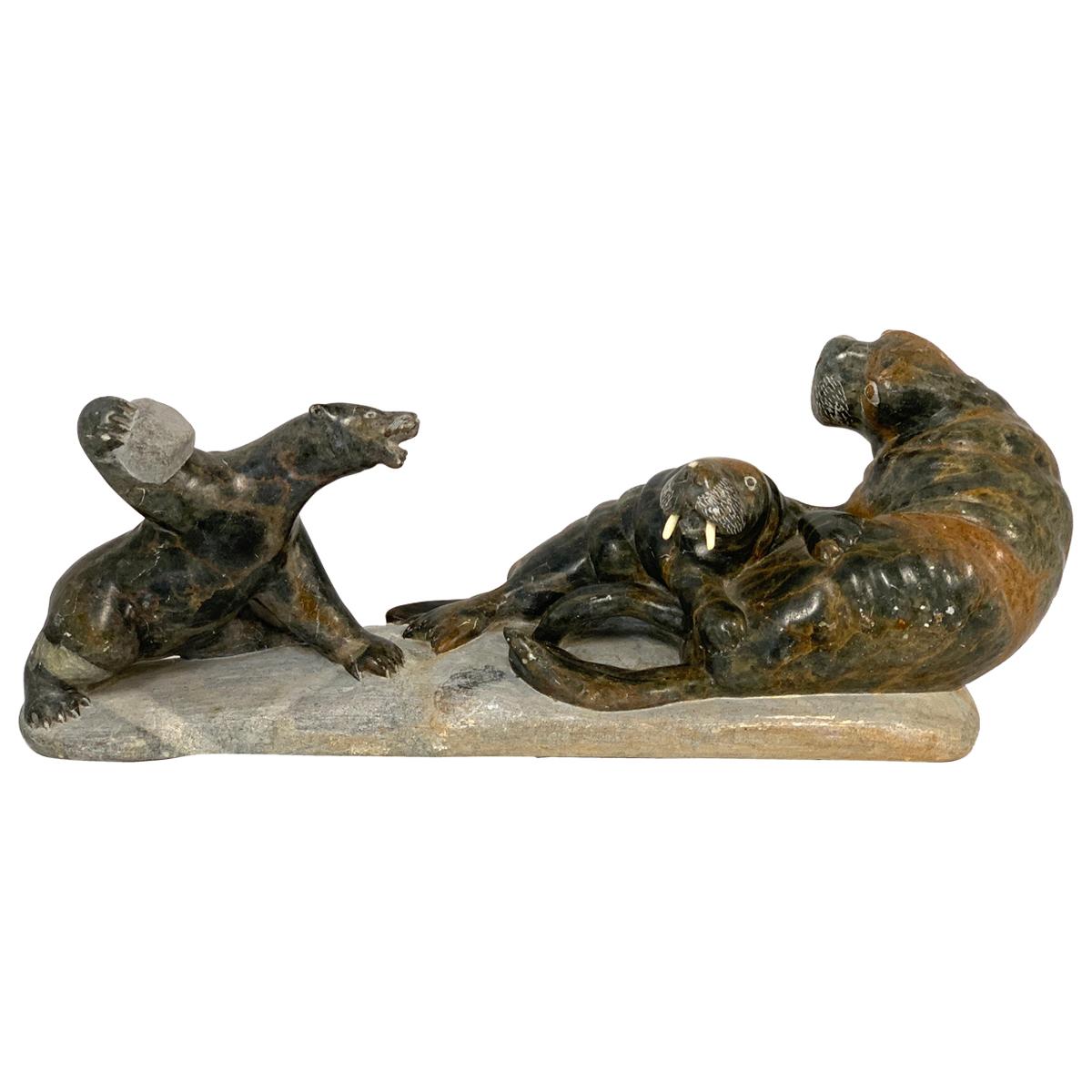 Inuit Sculpture, Bear Attacking Walrus For Sale