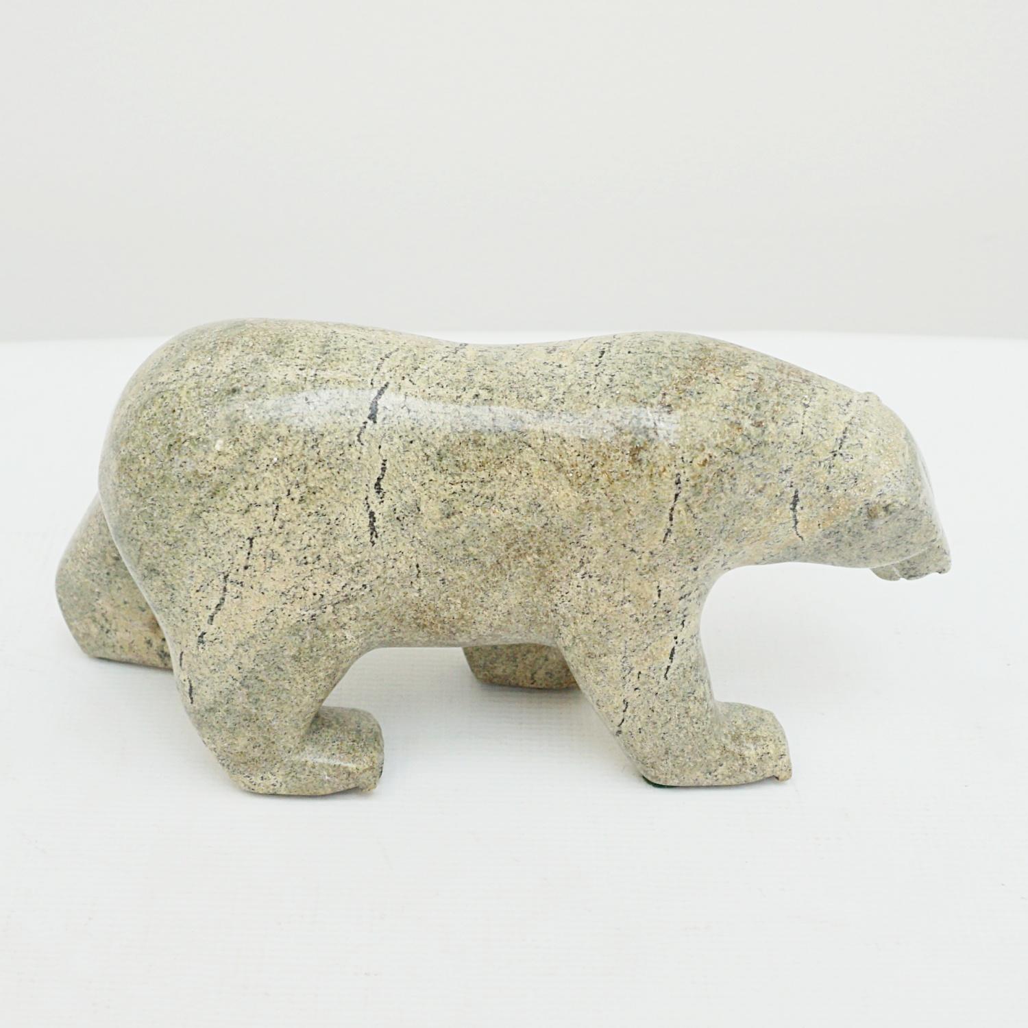 Inuit Sculpture of a Walking Polar Bear Carved Serpentinite Contemporary 5