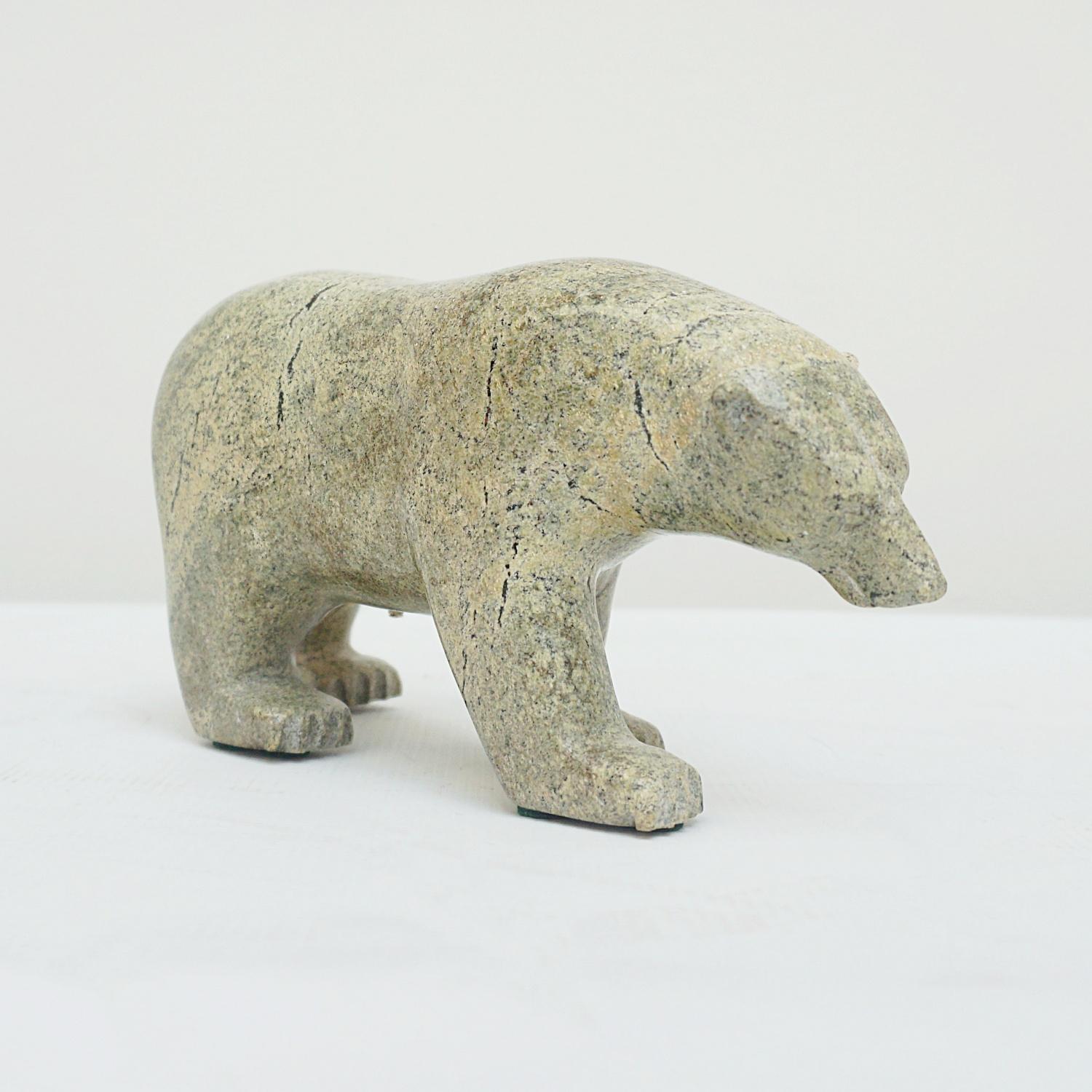 Inuit Sculpture of a Walking Polar Bear Carved Serpentinite Contemporary 6