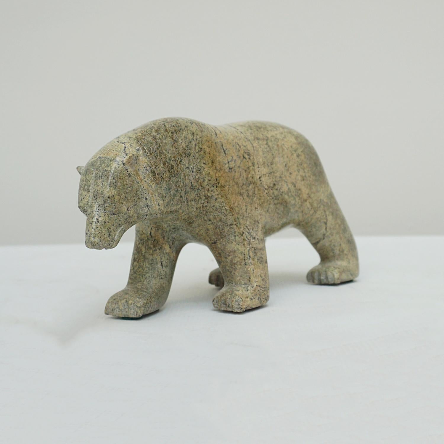 Inuit Sculpture of a Walking Polar Bear Carved Serpentinite Contemporary In Excellent Condition In Forest Row, East Sussex