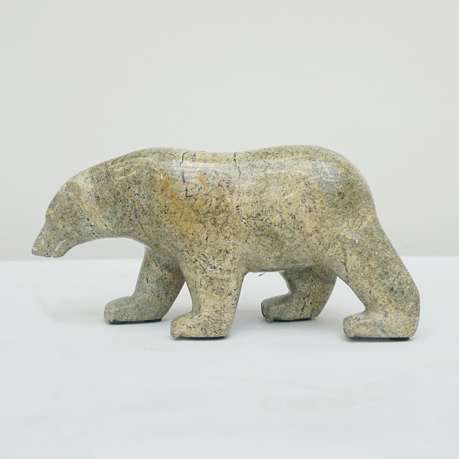 Serpentine Inuit Sculpture of a Walking Polar Bear Carved Serpentinite Contemporary