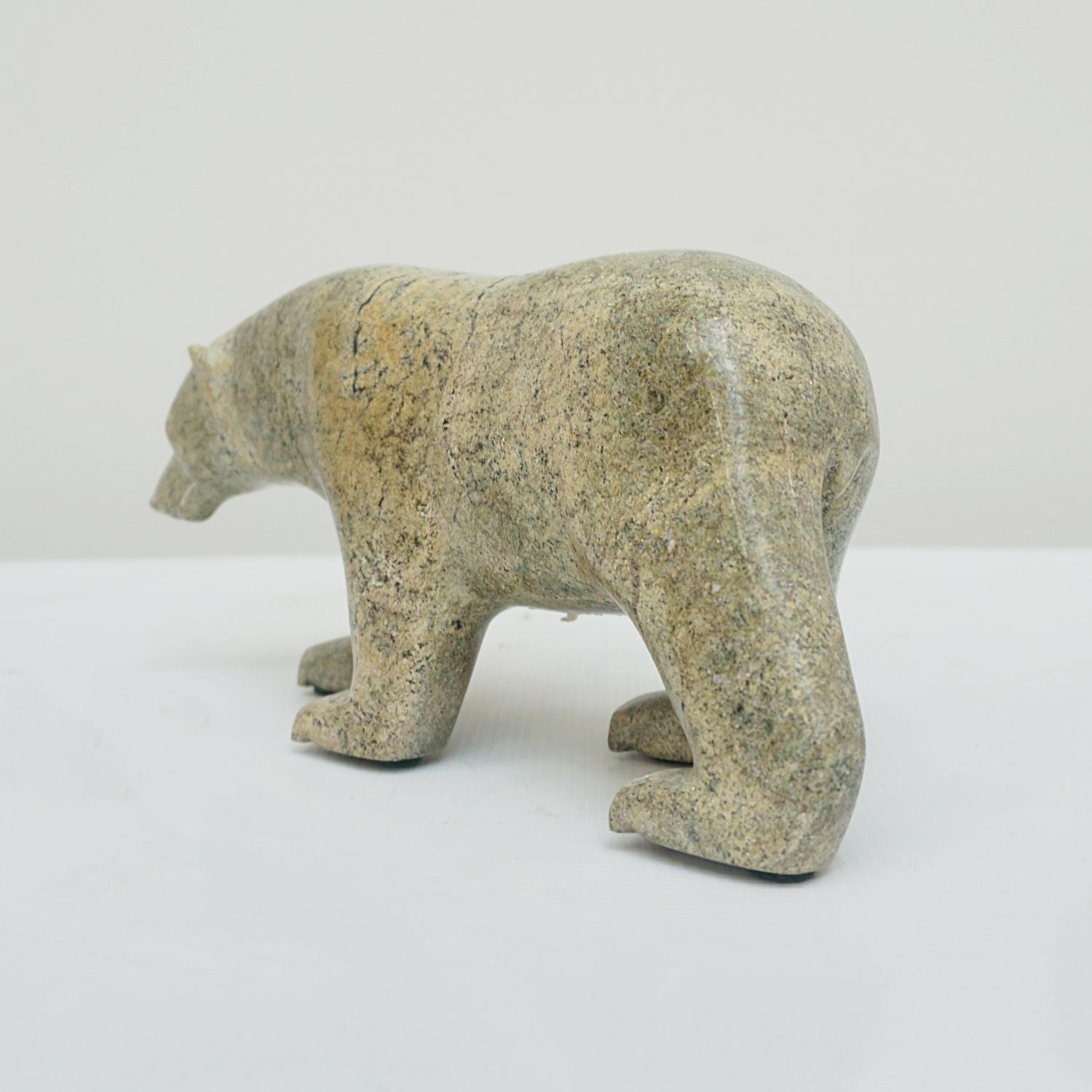 Inuit Sculpture of a Walking Polar Bear Carved Serpentinite Contemporary 1