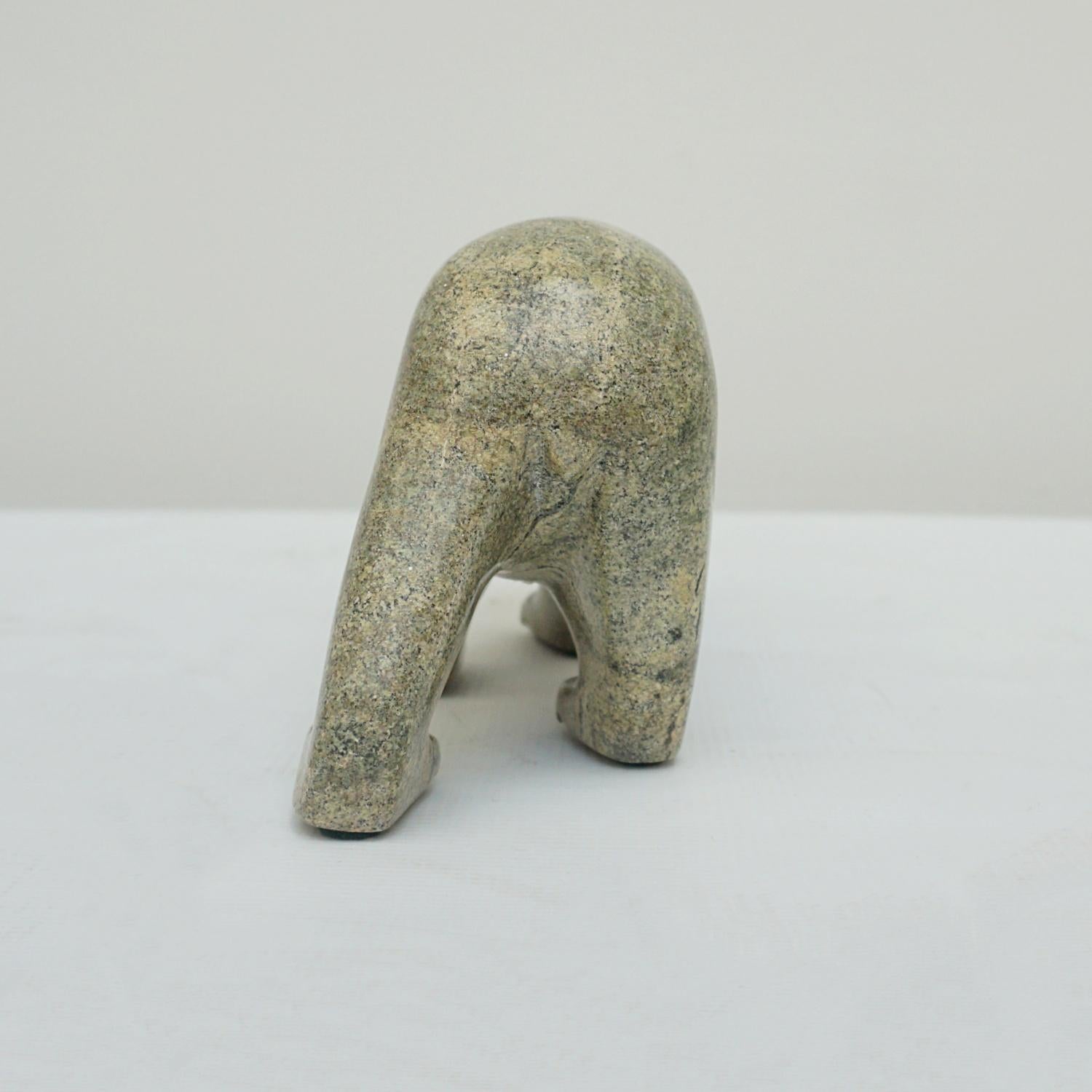 Inuit Sculpture of a Walking Polar Bear Carved Serpentinite Contemporary 2
