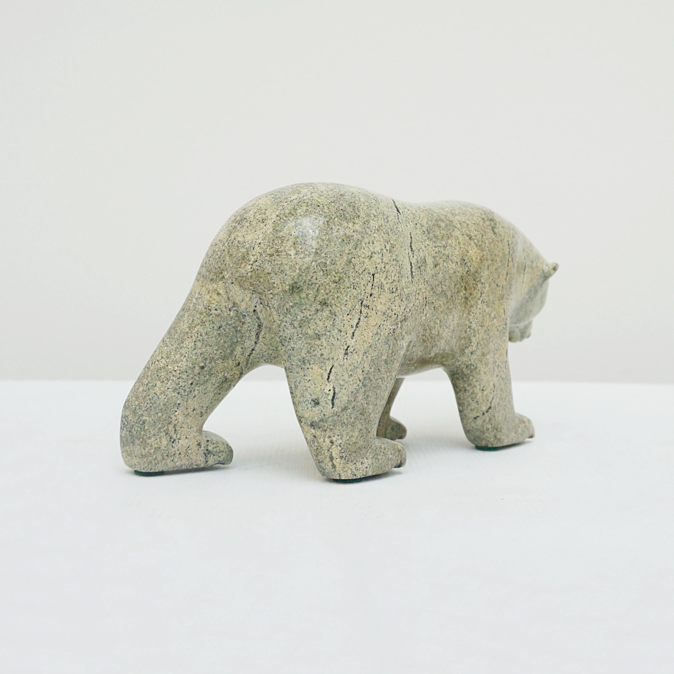 Inuit Sculpture of a Walking Polar Bear Carved Serpentinite Contemporary 3