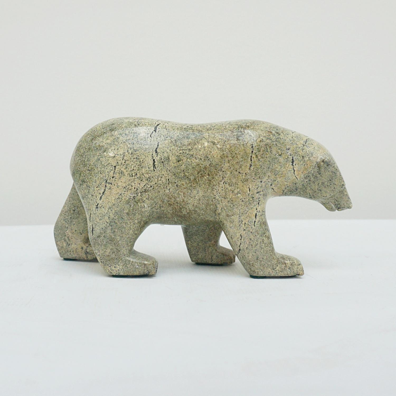 Inuit Sculpture of a Walking Polar Bear Carved Serpentinite Contemporary 4