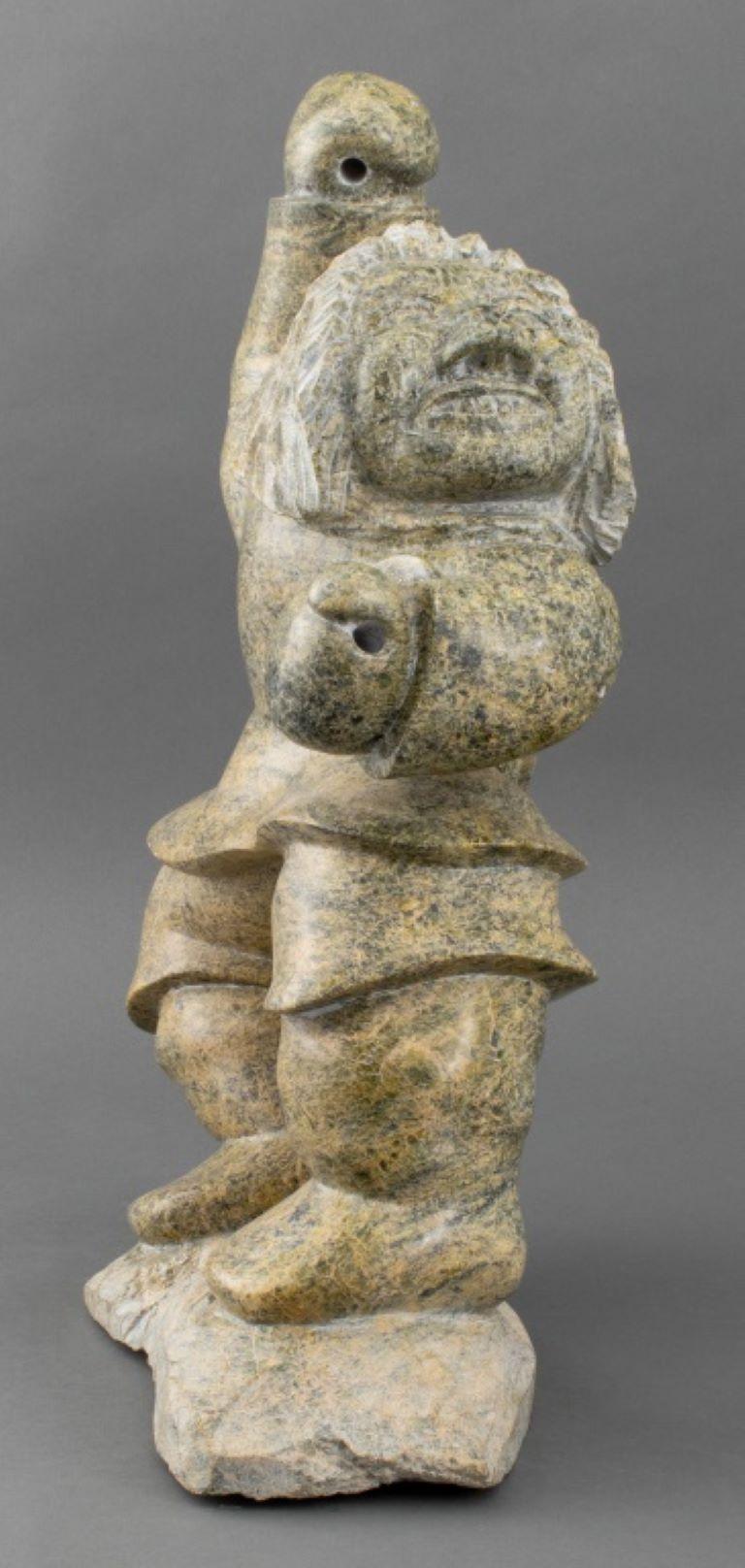 Inuit Soapstone Sculpture of a Drum Dancer In Good Condition In Astoria, NY