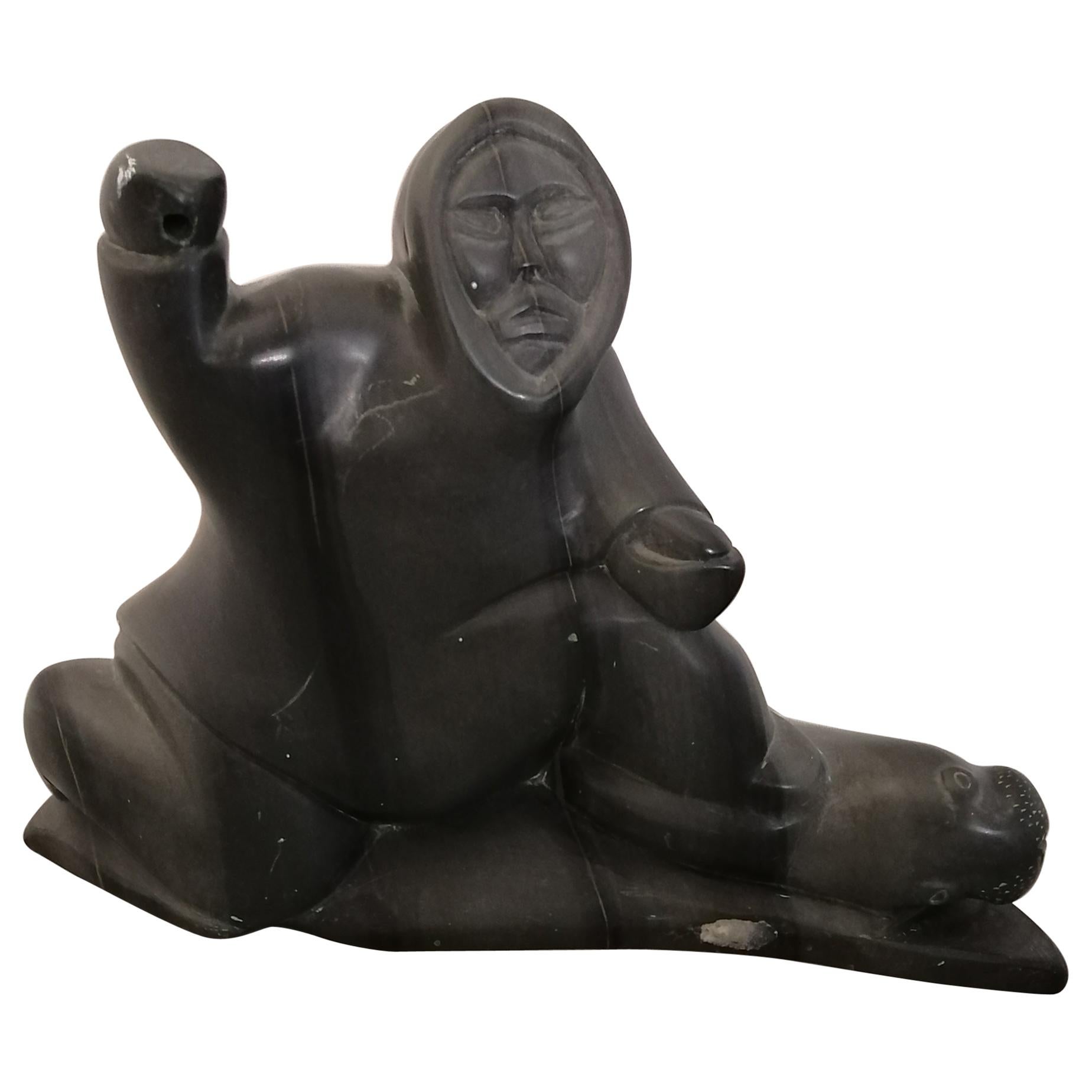 Inuit Soapstone Seal Hunter For Sale