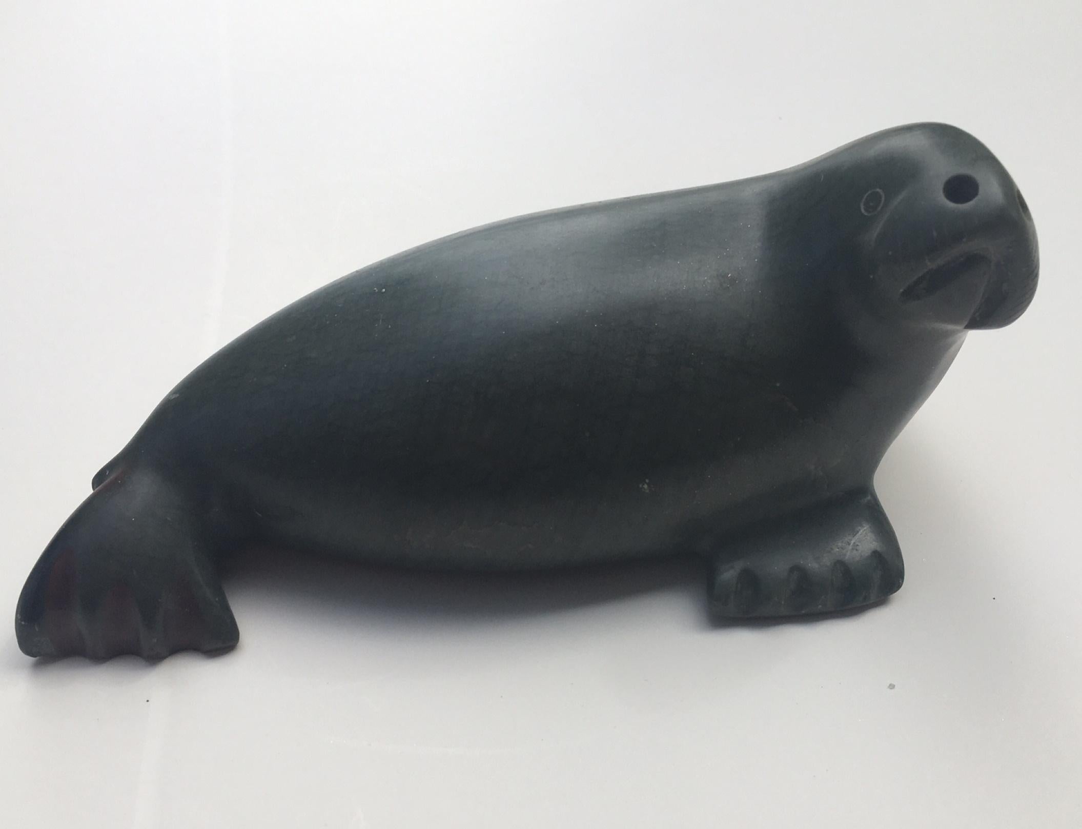 Inuit Stone Seal Sculpture Carving by Pauta Saila 1916 - 2009 1