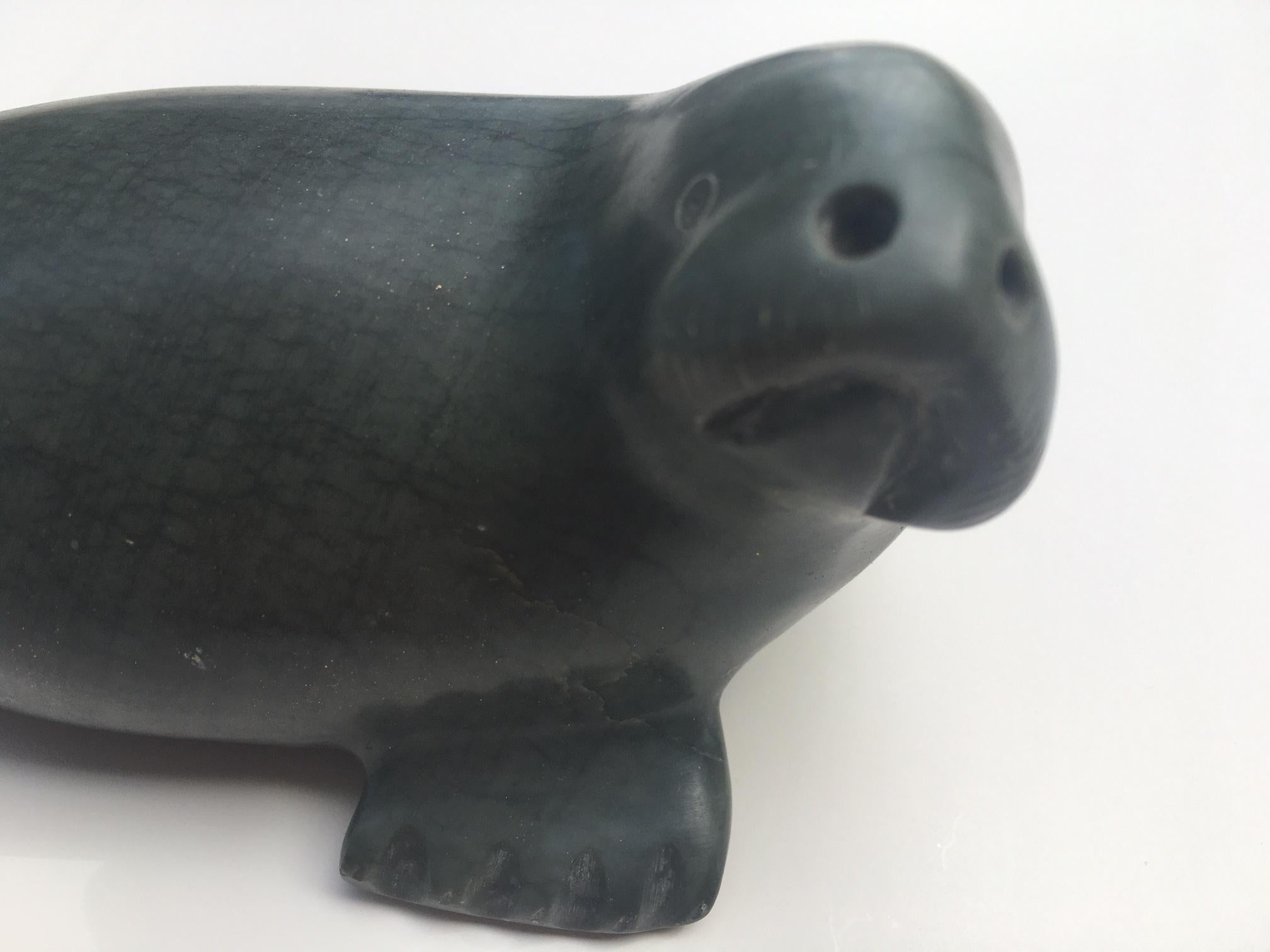 Inuit Stone Seal Sculpture Carving by Pauta Saila 1916 - 2009 2