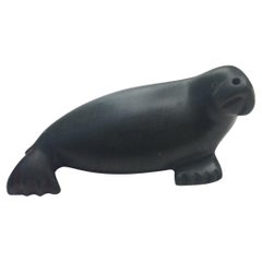 Vintage Inuit Stone Seal Sculpture Carving by Pauta Saila 1916 - 2009