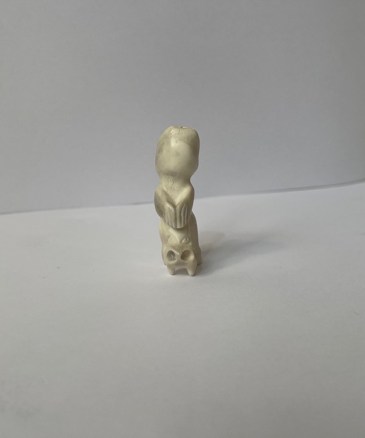 Art Deco Inuit Tupilak - Mythological Figurine in Carved Bone, Greenland 1930s For Sale