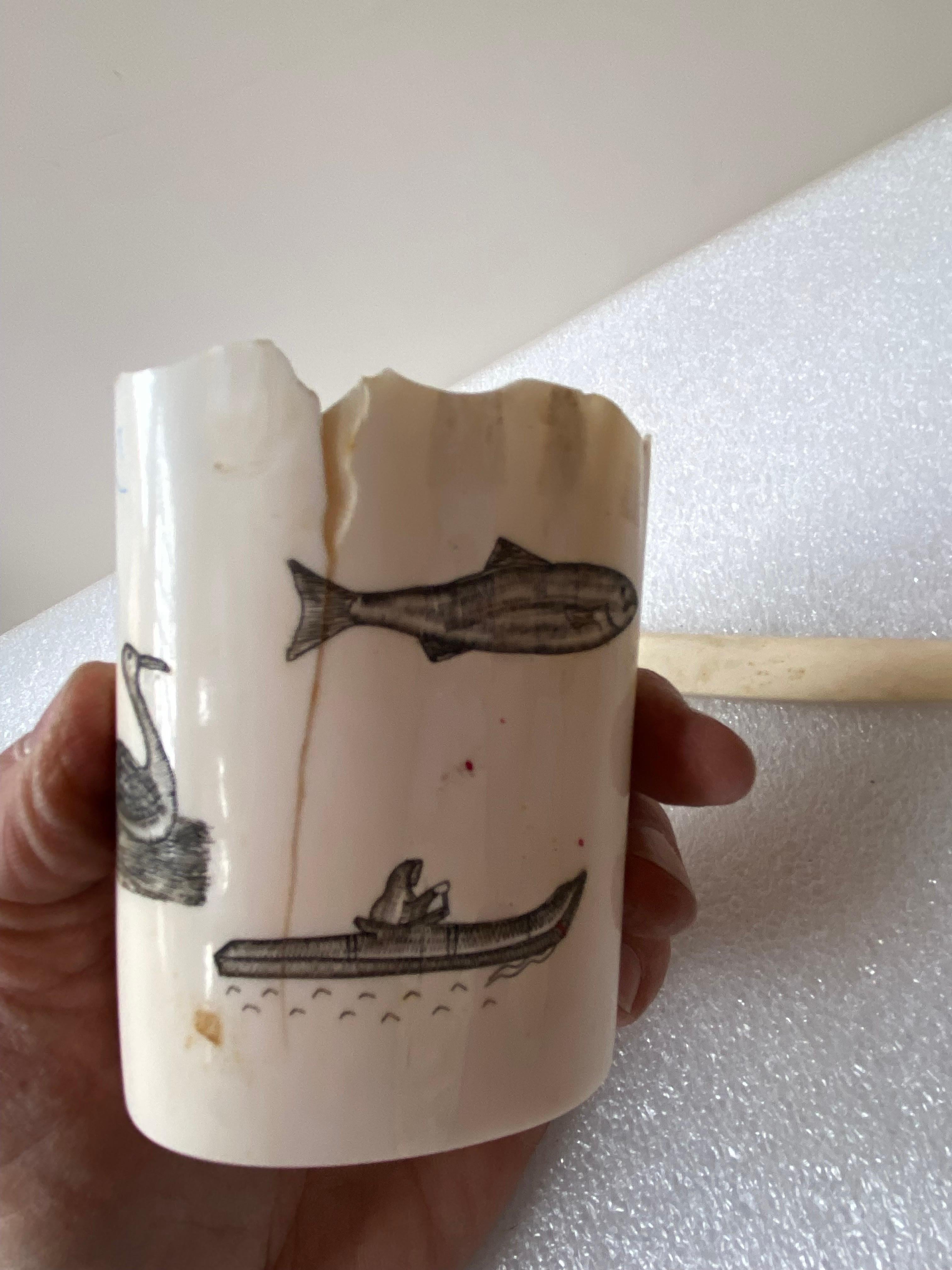 Inuit Walrus Tusk Pencil Holder and Letter Opener In Good Condition For Sale In Philadelphia, PA