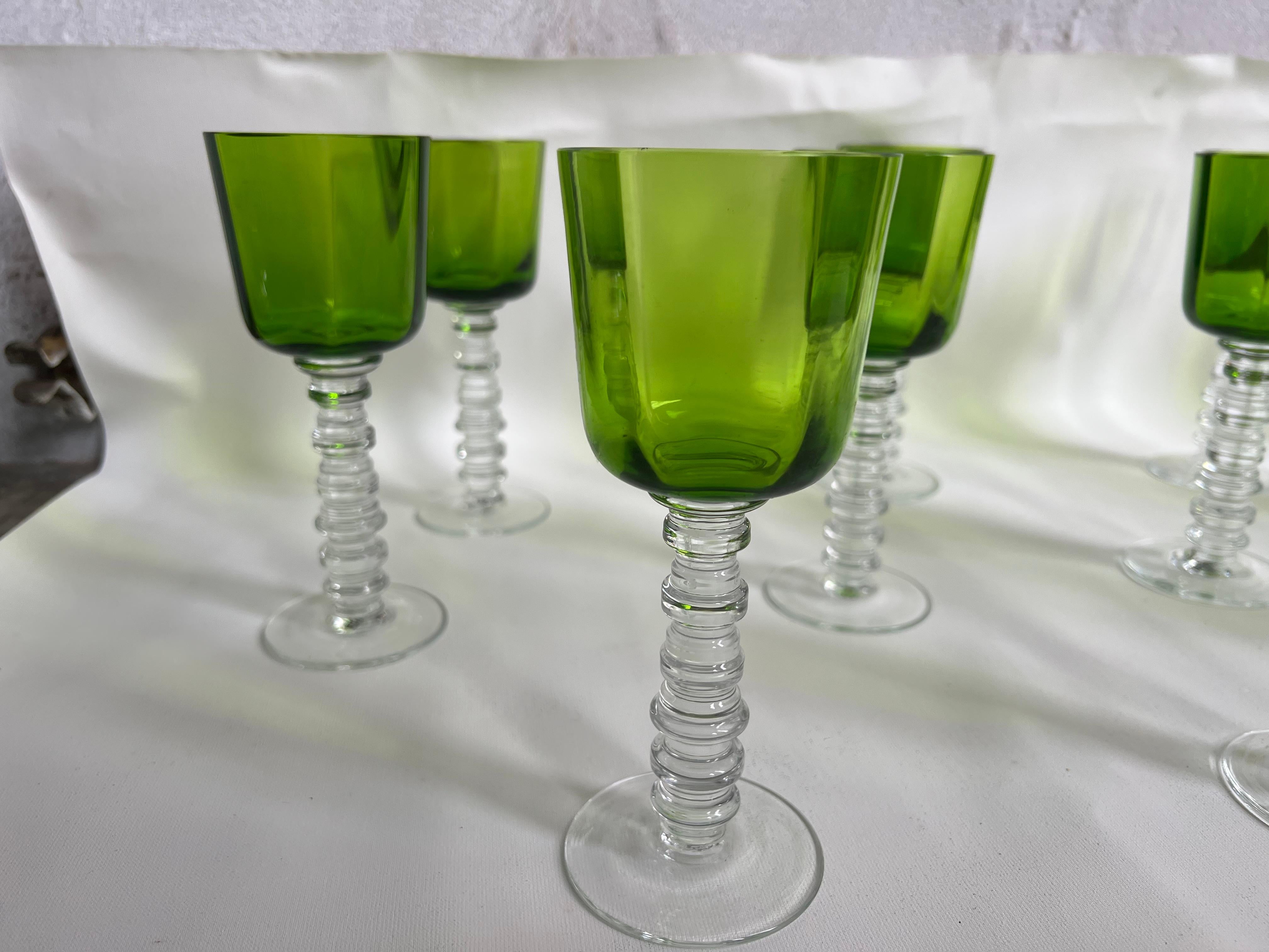 Mid-20th Century Inusual 12 wine Coupe Glasses in crystal, Set of  12  Sign: Querandi, Year: 1960 For Sale
