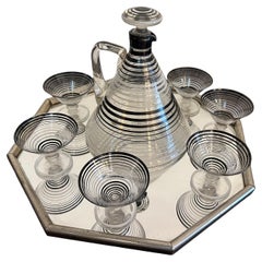 Inusual 6 Glass Liquor Glasse in cristal and Jar, Signe : made in Czecho Slovakia