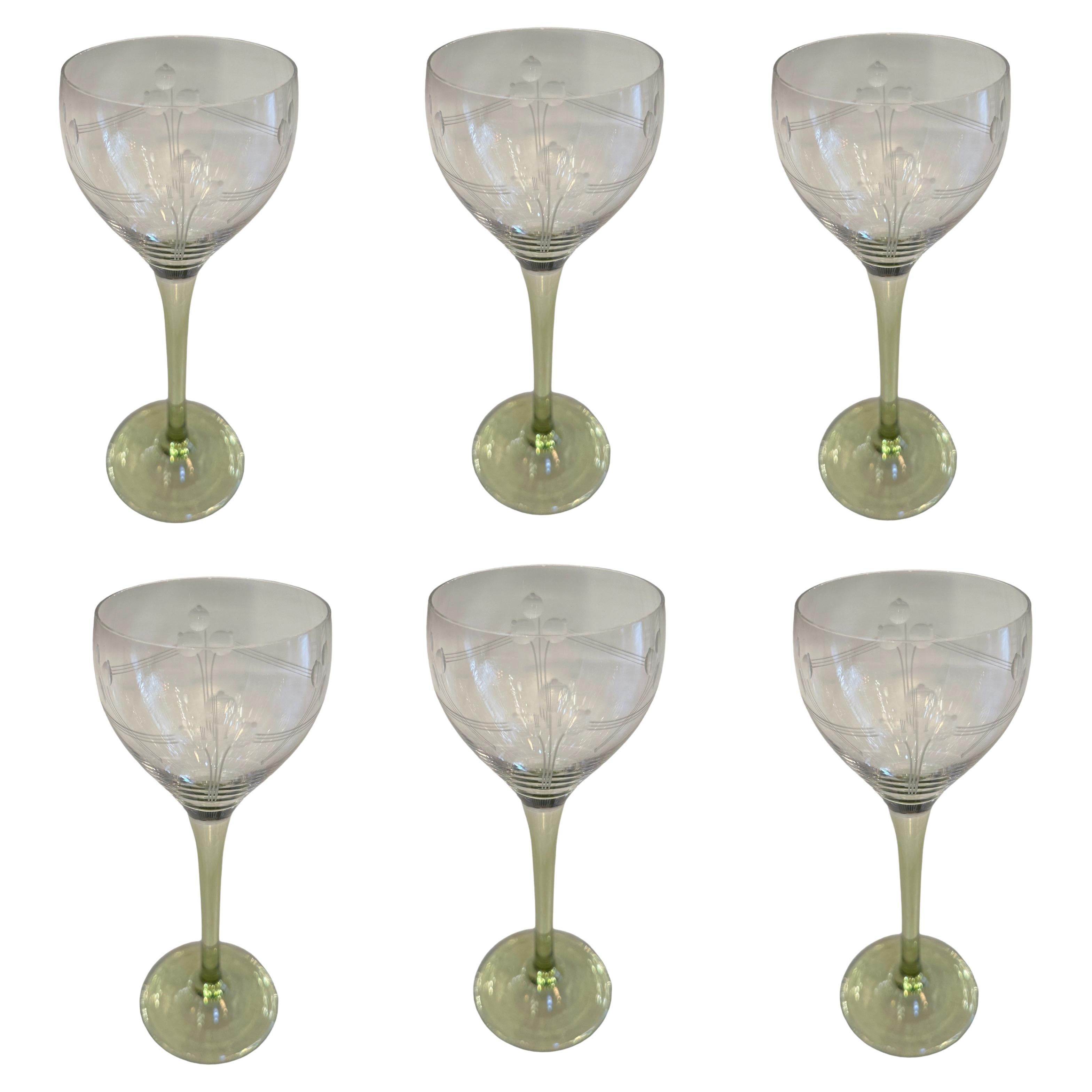 Ungewöhnliche 6 Wein Coupe-Gläser aus Kristall, 1915