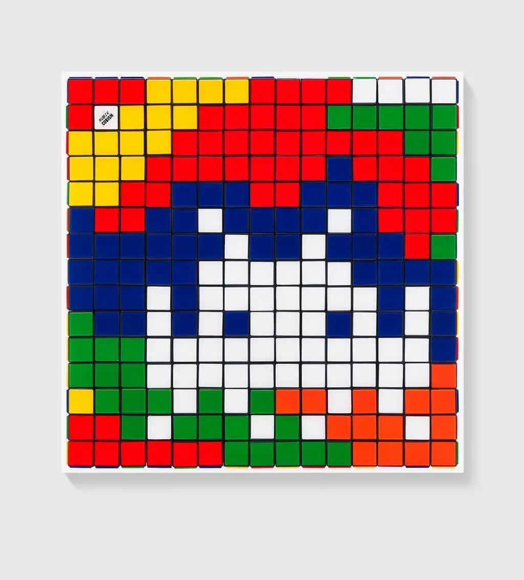 Invader
Rubik Camouflage, 2023
Diasec-mounted Giclée on aluminium composite panel, weighing 13.5kg
39 2/5 × 39 2/5 in | 100 × 100 cm
Edition of 812