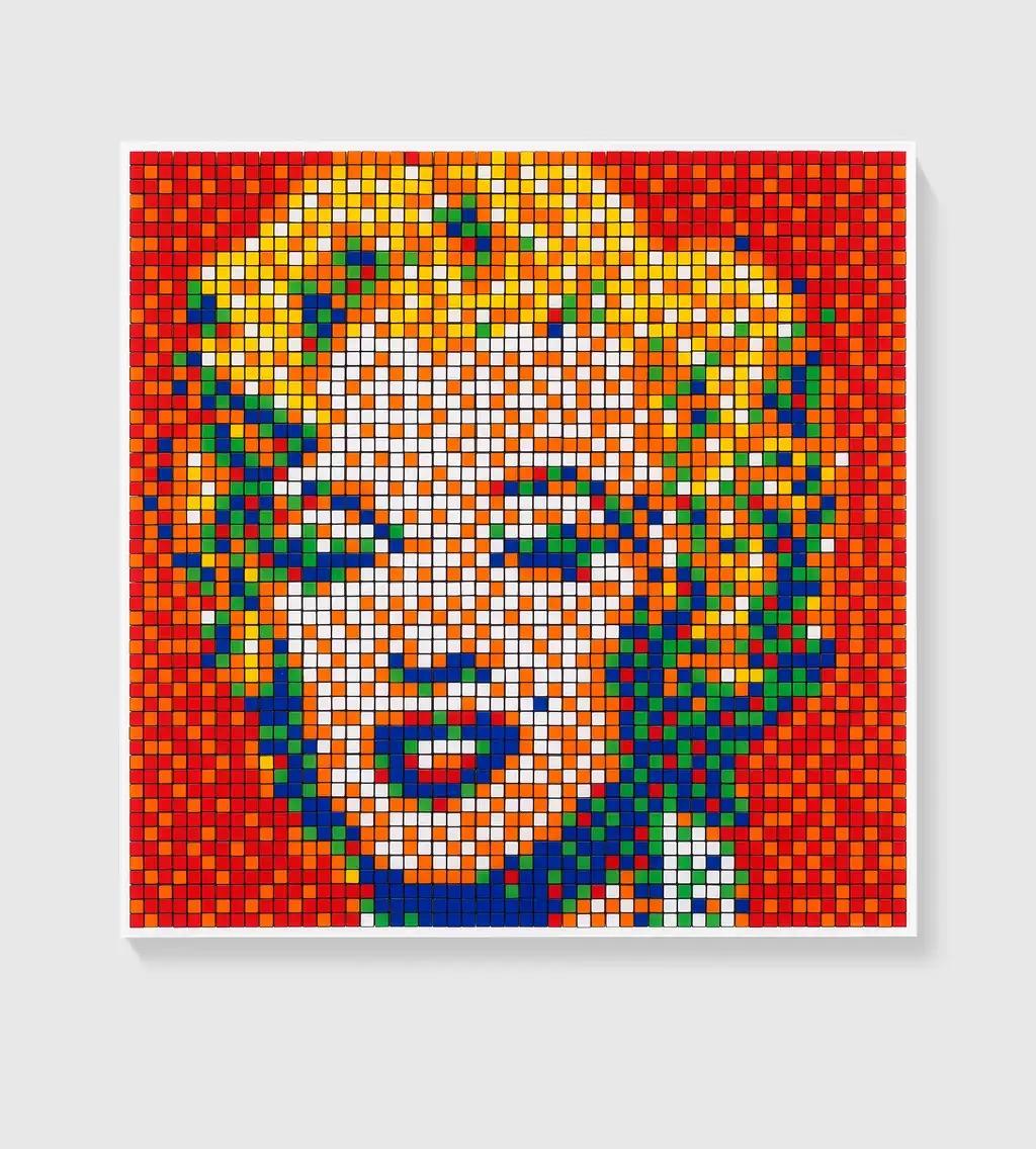Invader
Rubik Shot Red Marilyn, 2023
Diasec-mounted Giclée on aluminium composite panel, weighing 13.5kg
39 2/5 × 39 2/5 in | 100 × 100 cm
Edition of 774