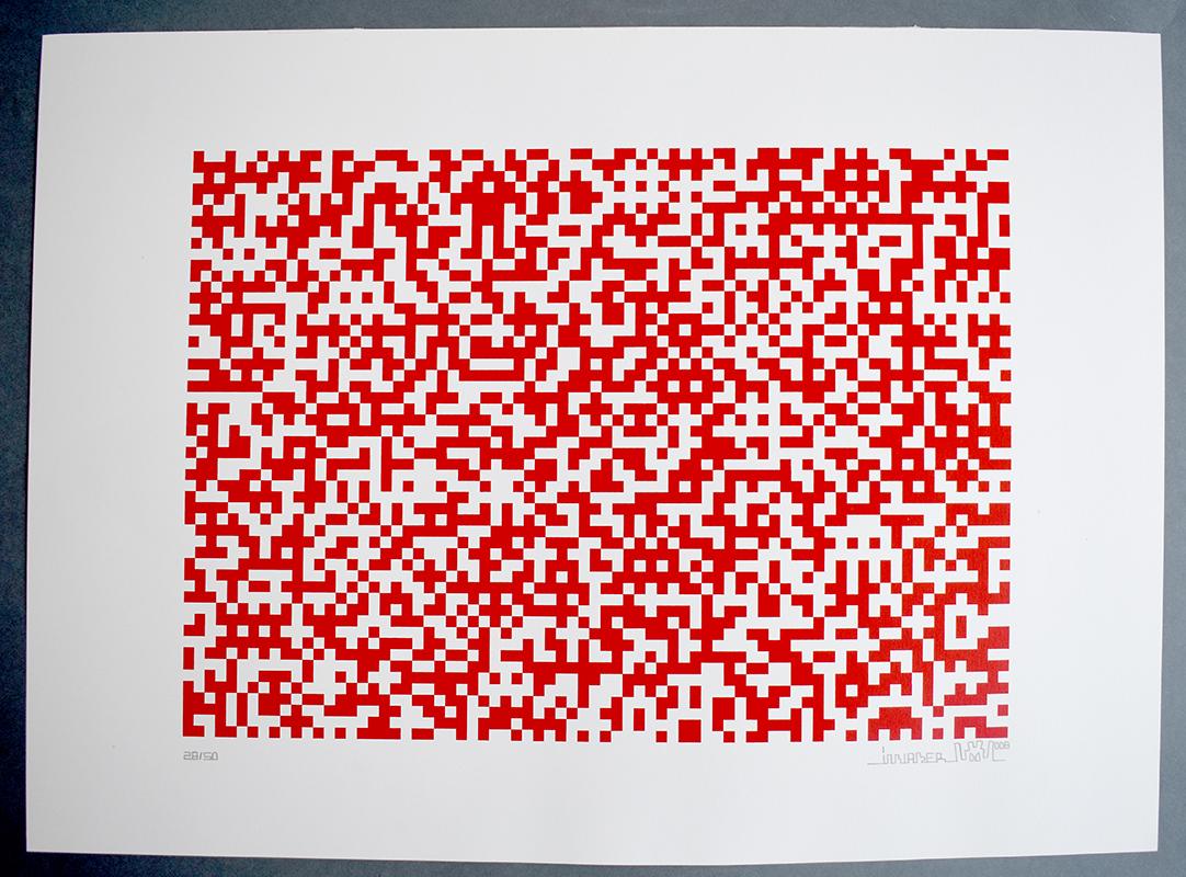  Code Binary (rouge) - Invadeur de l'espace artistique urbain français contemporain de la rue - Print de Invader