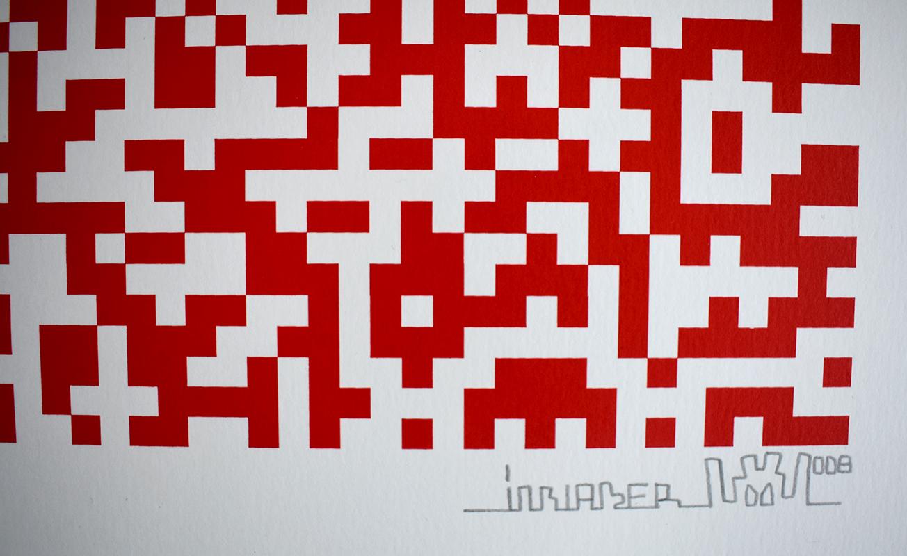  Code Binary (rouge) - Invadeur de l'espace artistique urbain français contemporain de la rue - Contemporain Print par Invader