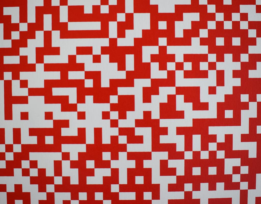  Code Binary (rouge) - Invadeur de l'espace artistique urbain français contemporain de la rue - Rouge Abstract Print par Invader