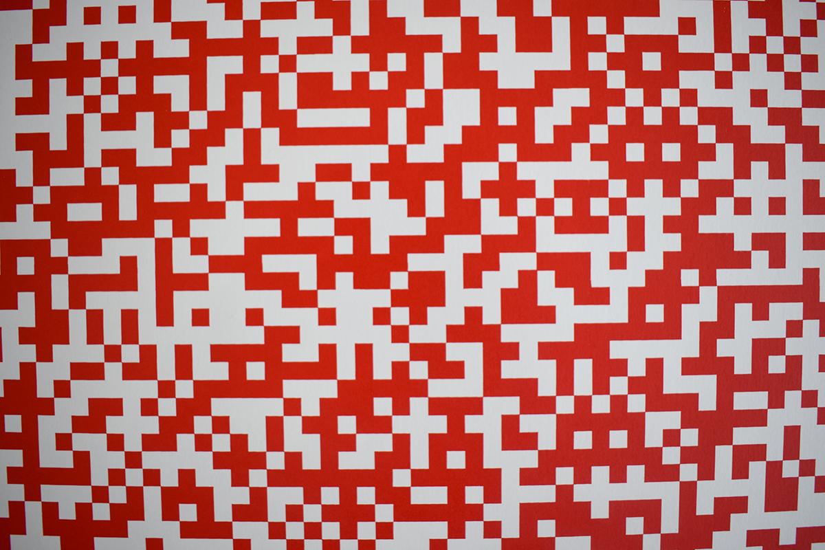 Abstract Print Invader -  Code Binary (rouge) - Invadeur de l'espace artistique urbain français contemporain de la rue