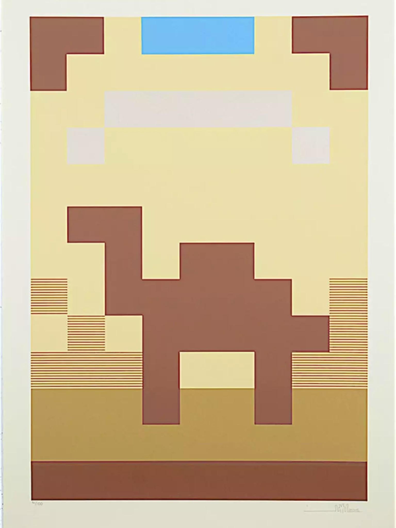 Der "Camel Print" stellt ein friedliches Bild eines Tieres in der Wüste dar.
Größe: 		34 x 24 Zoll
MATERIAL:	Coventry Rag 320gsm Papier
Medium:	6-Farben-Siebdruck
Ausgabe von:	100
Unterschrift:	Signiert und nummeriert (74/100), vom Künstler