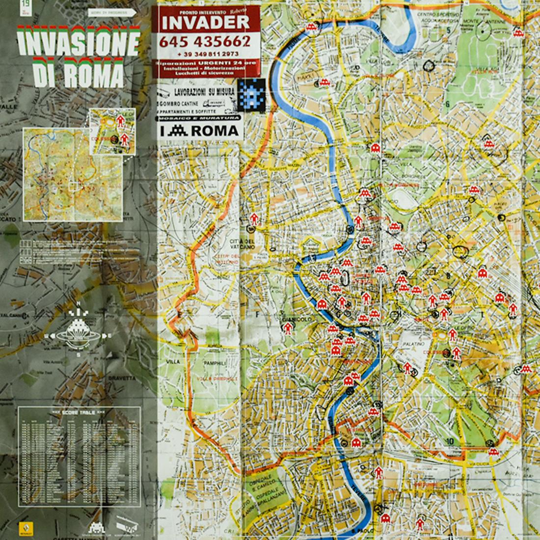 INVADER Invasione di Roma (Romische Karte) Limitierte Auflage Signierte Druckversion (Zeitgenössisch), Print, von Invader