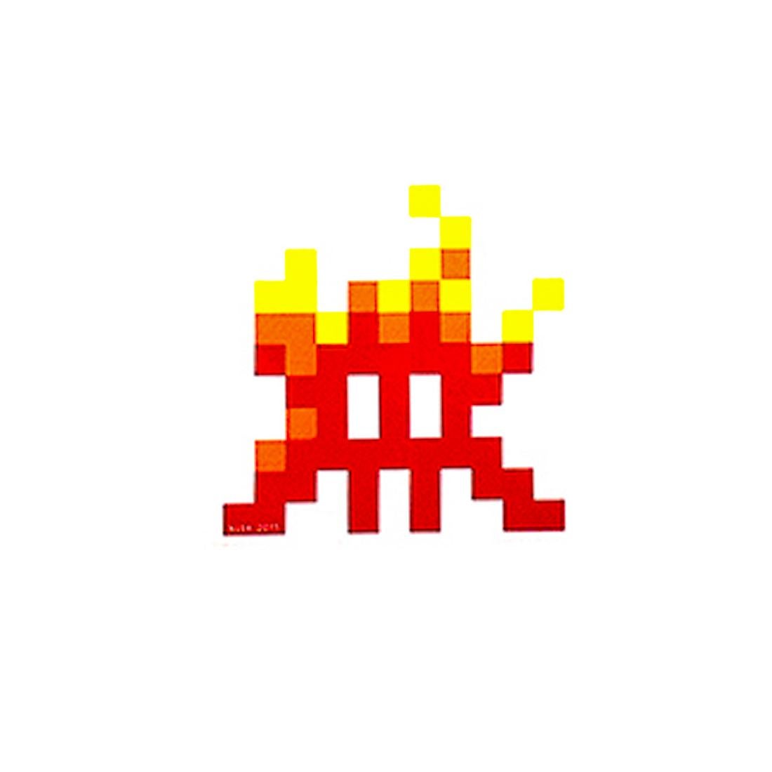 Invader on Fire Sticker (Framed) 1