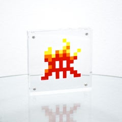 Invader on Fire Sticker (Framed)