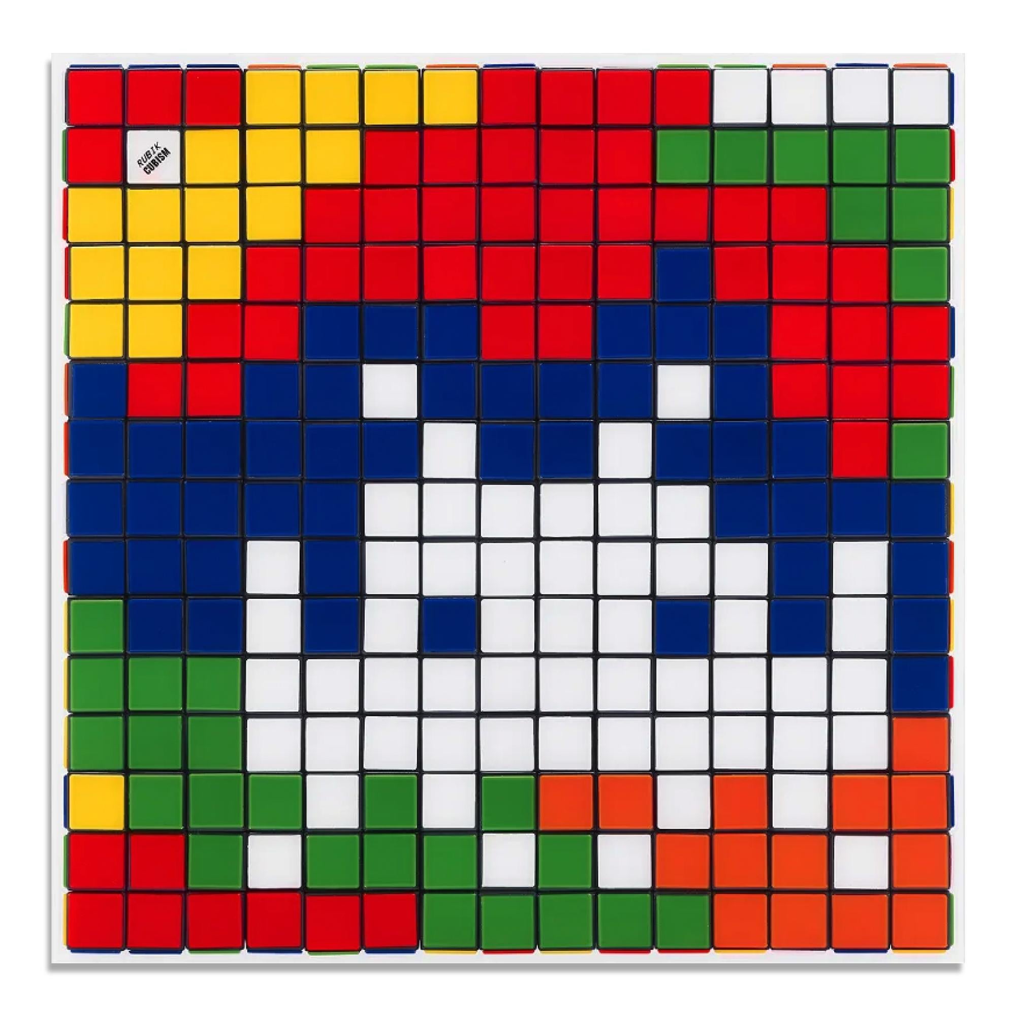Invader (French, b. 1969)
Rubik Camouflage (NVDR1-2), 2023
Medium: Giclée print on aluminum composite panel with Diasec mounting
Dimensions: 100 x 100 cm (39 2/5 × 39 2/5 in)
Edition of 812: Hand-signed and numbered on label affixed to