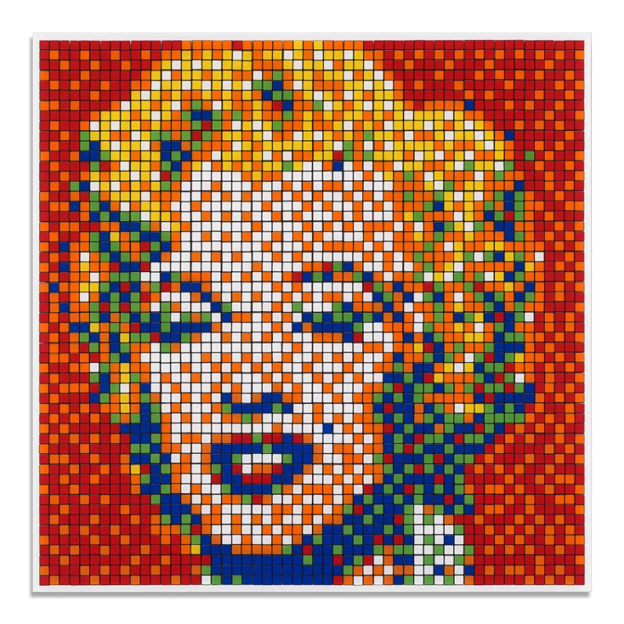 Invader (French, b. 1969)
Rubik Shot Red Marilyn (NVDR1-4), 2023
Medium: Giclée print on aluminum composite panel with Diasec mounting
Dimensions: 100 x 100 cm (39 2/5 × 39 2/5 in)
Edition of 774: Hand-signed and numbered on label affixed to